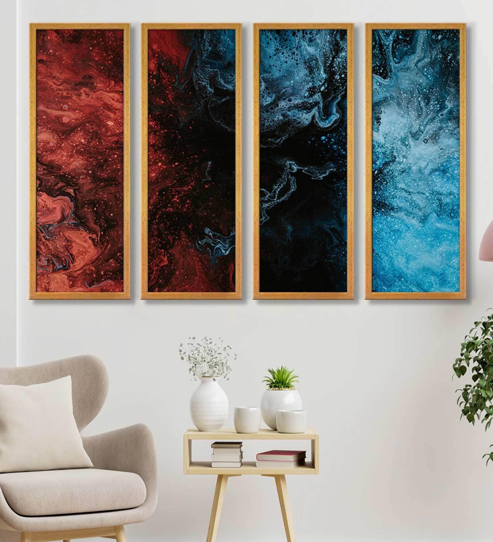 Beautiful Multicolour Canvas Framed Landscape Art Panel Set of 4