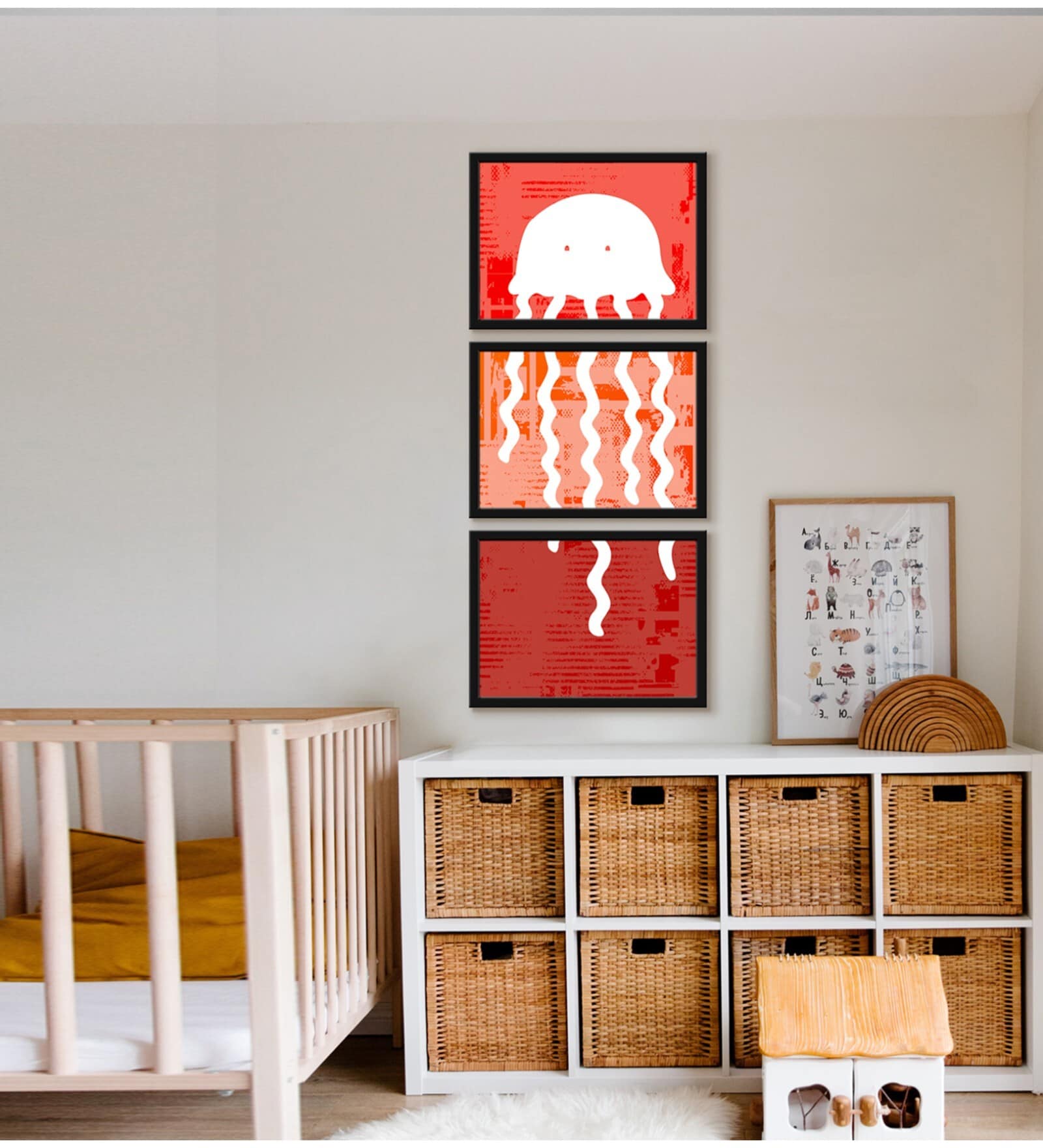 Cartoon Red Canvas (Pack of 3) Kids Wall Art