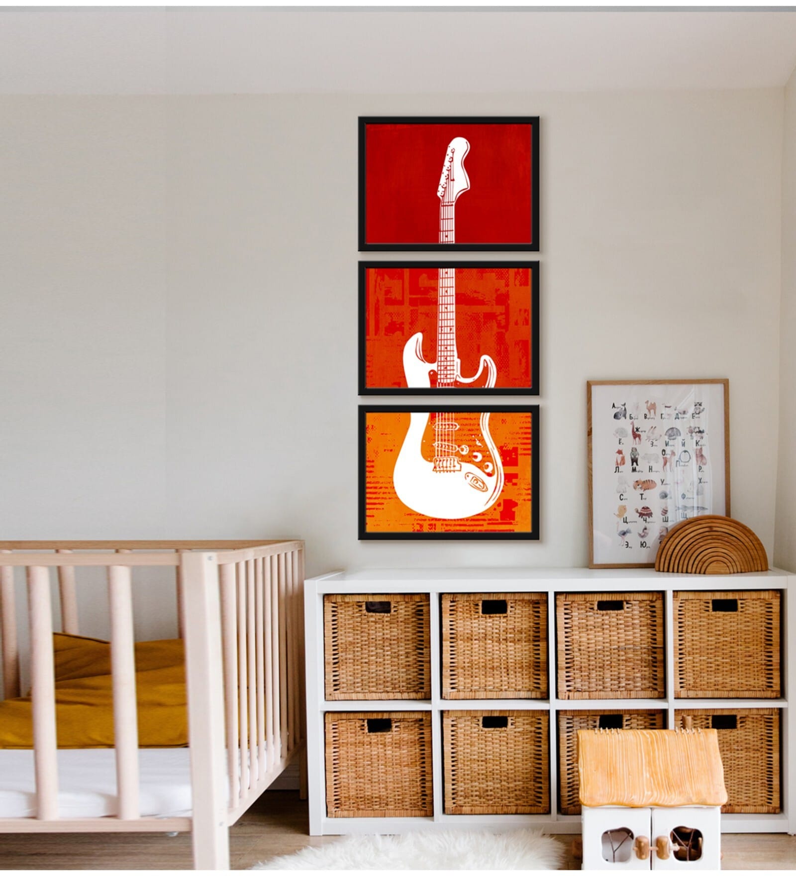 Guitar Red Canvas (Pack of 3) Art Panels