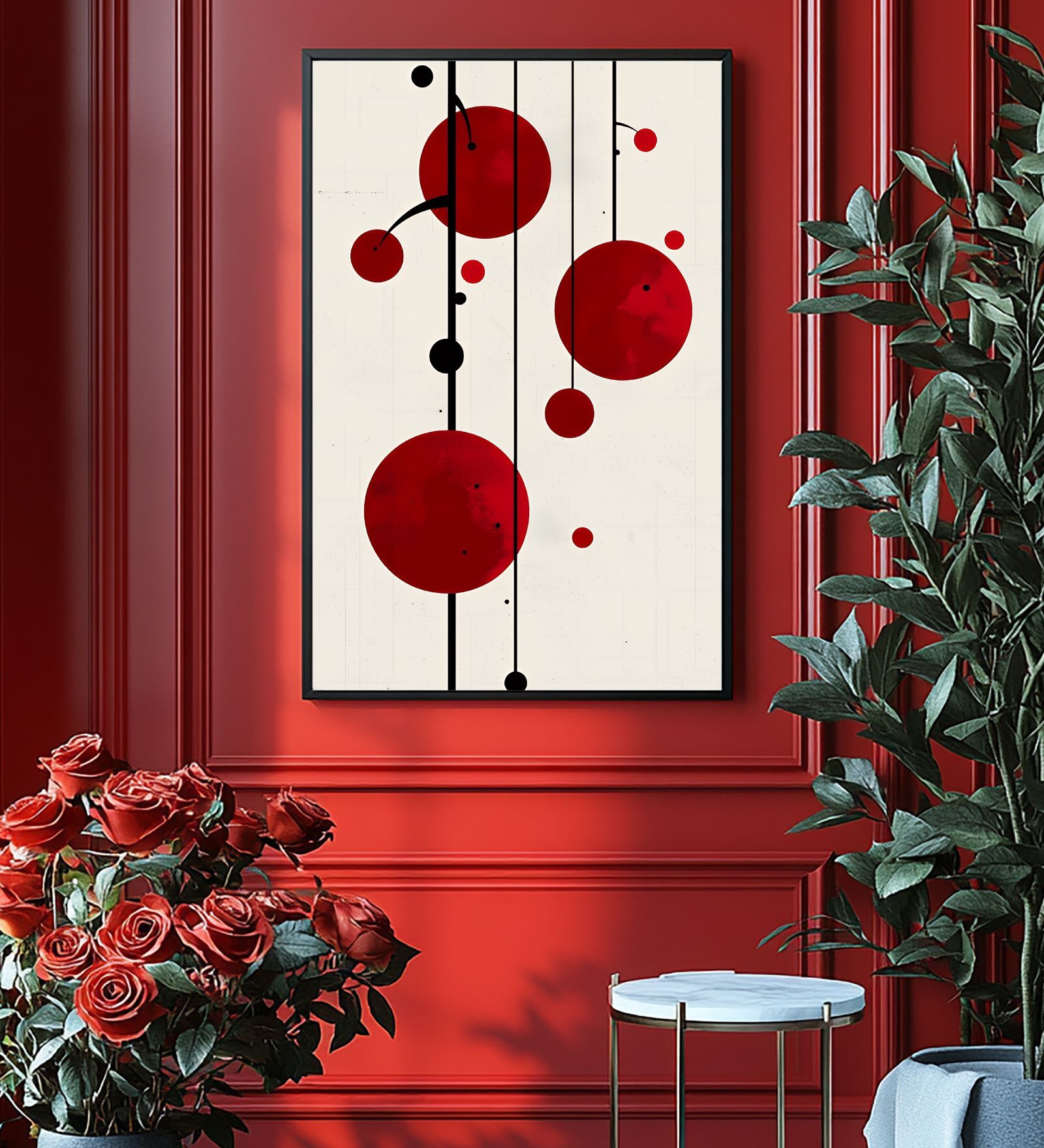 Red Printed Canvased Abrstact Wall Art
