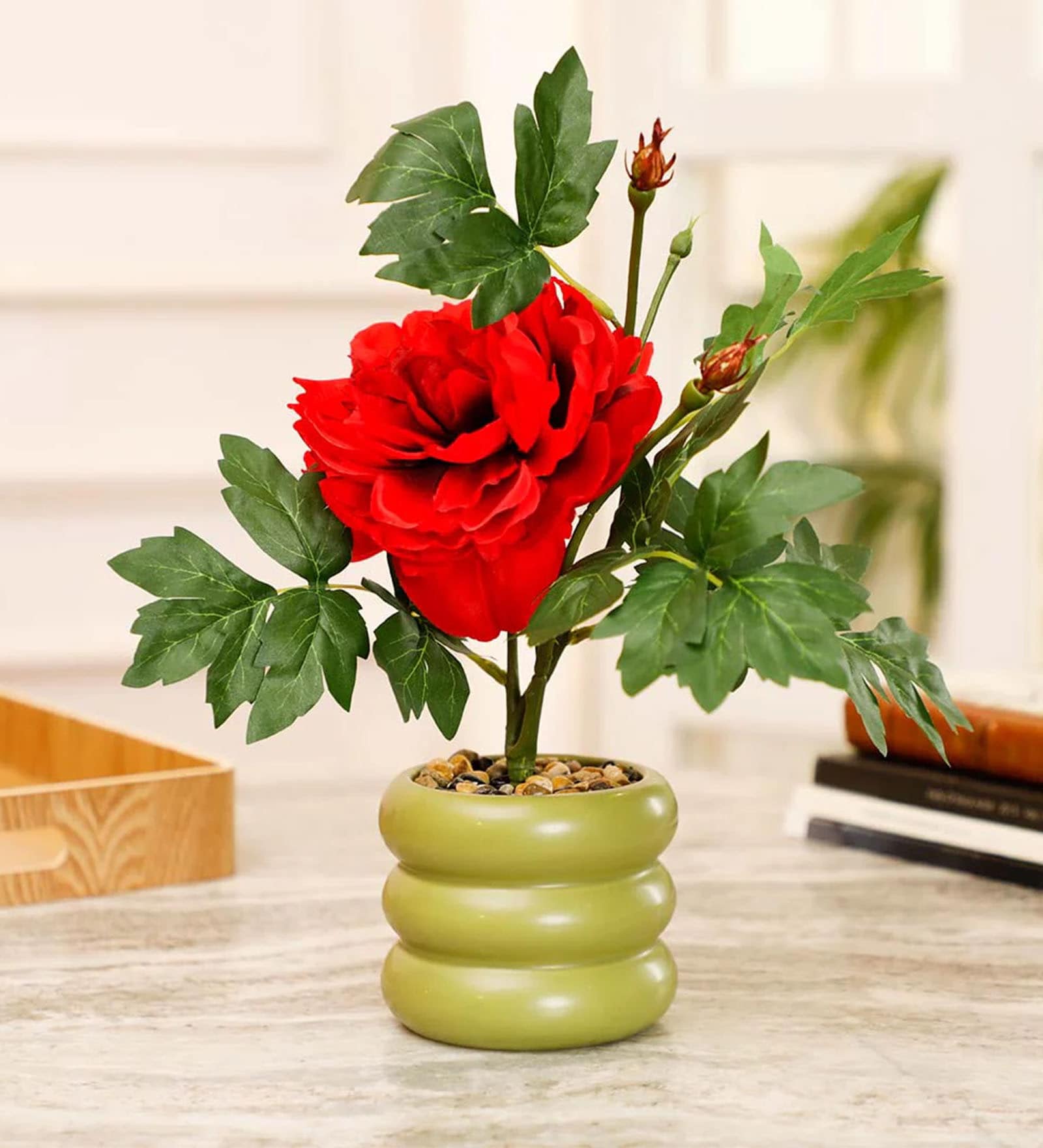 Red Carmine Potted Artificial Plant