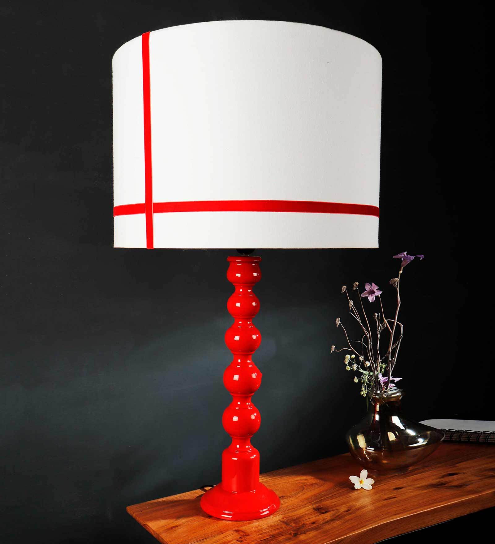 Buy Red Caterpillar Red & White Fabric Shade Table Lamp with Red Base