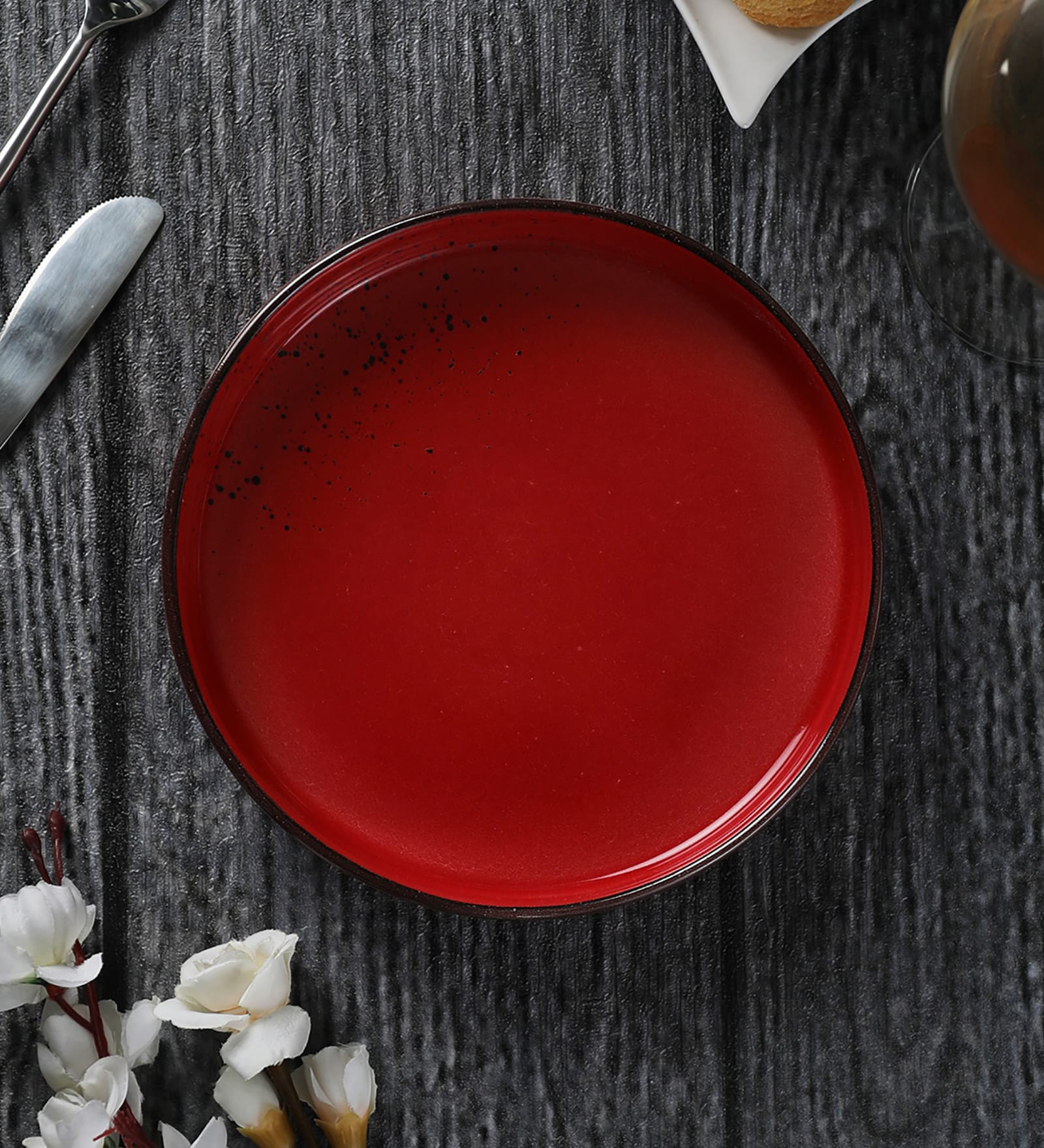 Red Ceramic 8.07 Inches Nature Salad Plate
