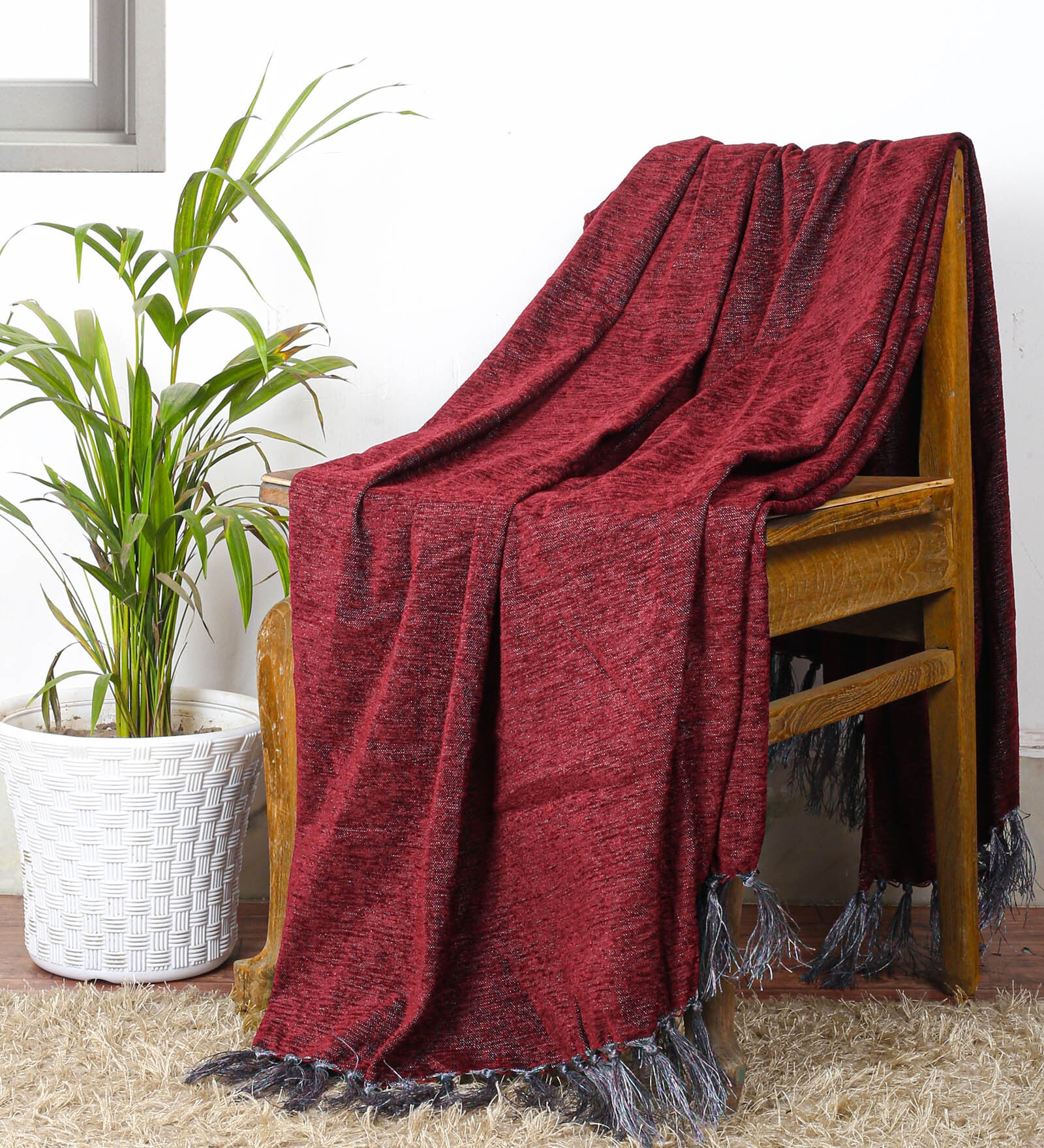 Red Chenille Plain Solid Pattern 60 X 50 Inch Throw