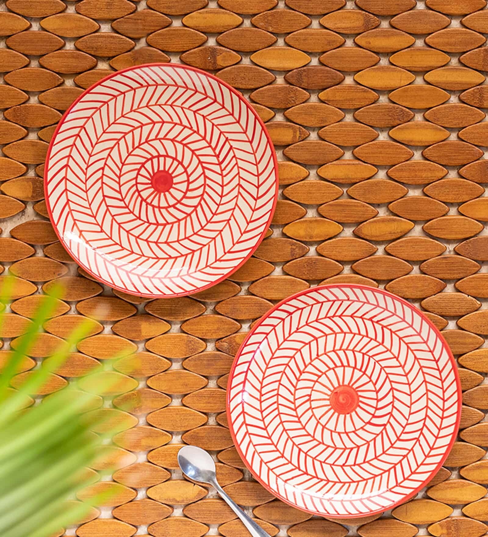 Chevrons 7 Inch Red Ceramic (Set of 2) Quarter Plate