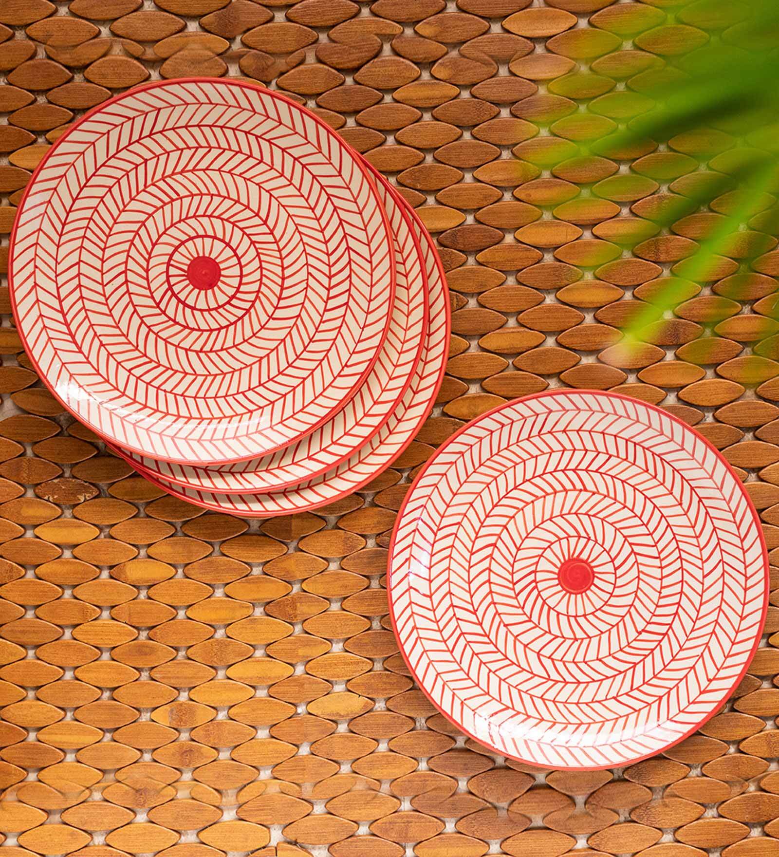 Chevrons 10 Inch Red Ceramic (Set of 4) Dinner Plate