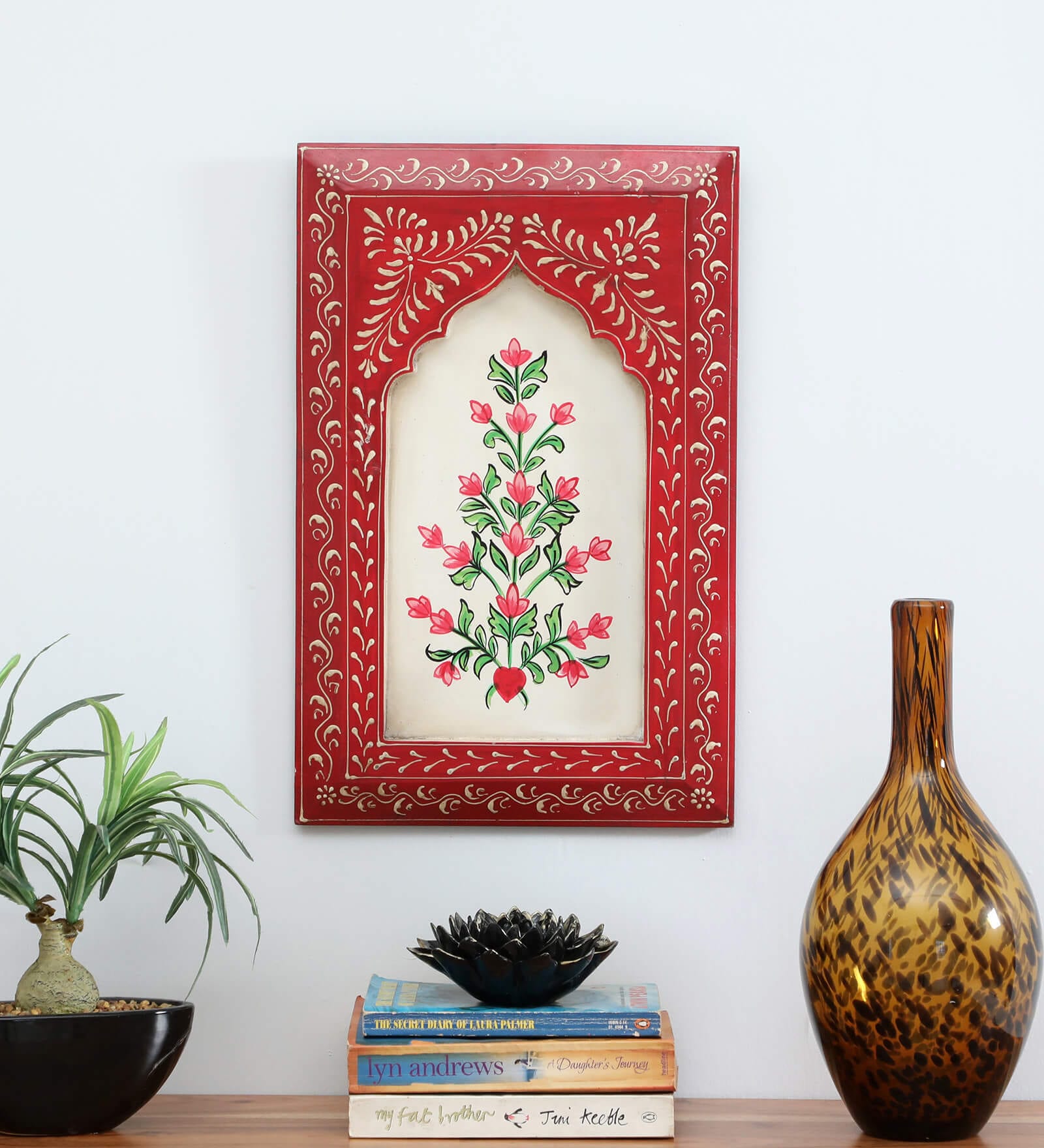 Red Color Handpainted Engineered Wood Jharokha Frame