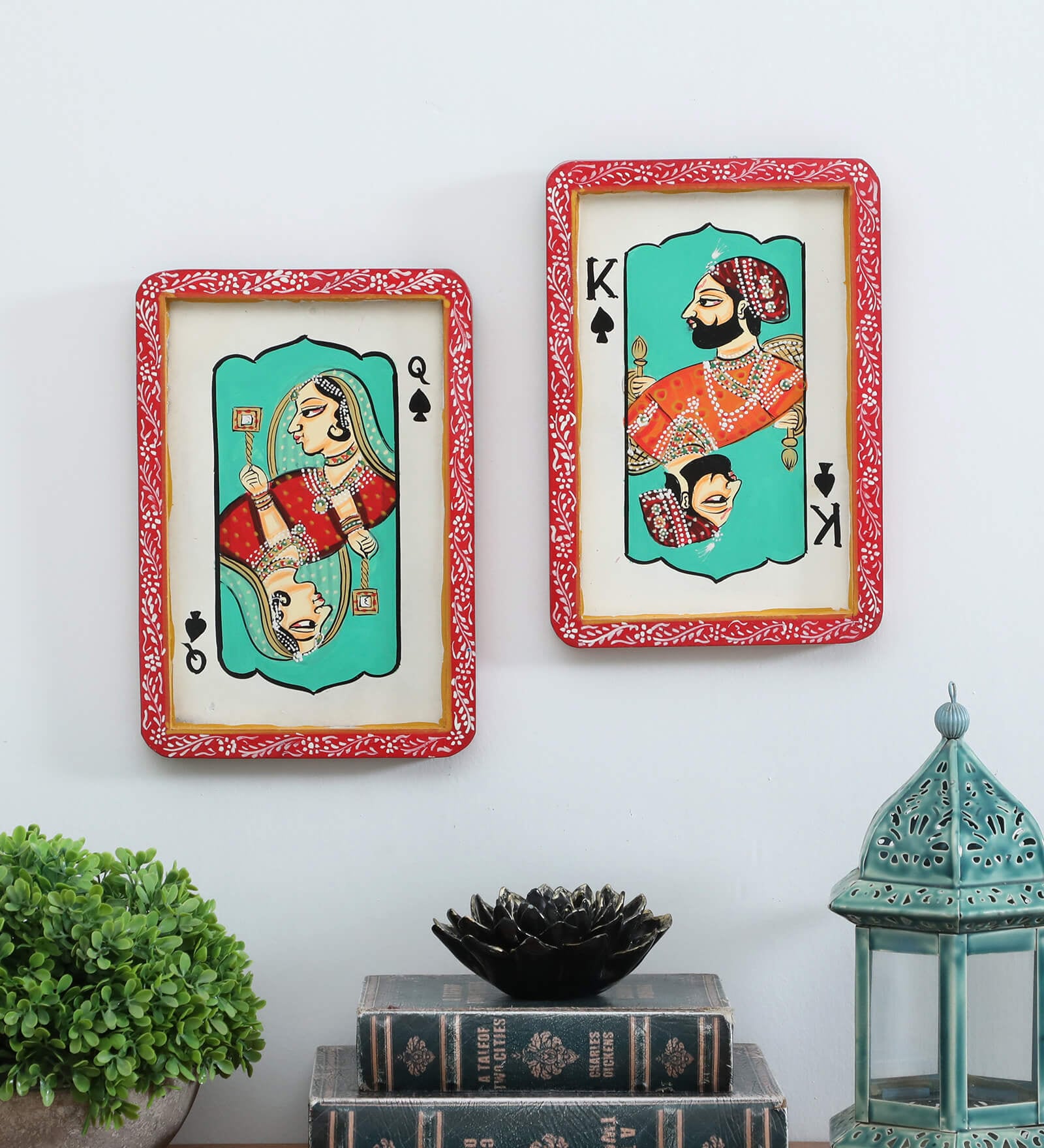 Red Color Handpainted Engineered Wood King & Queen Jharokha Frame