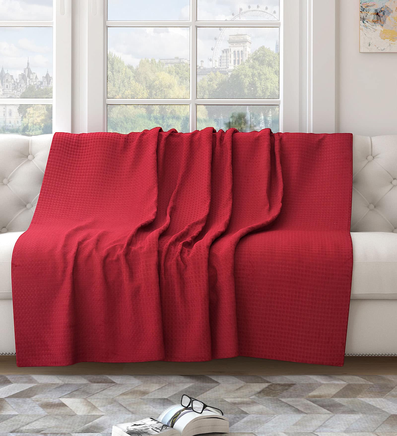 Red Solid Cotton 55x82 Inches Sofa Throw