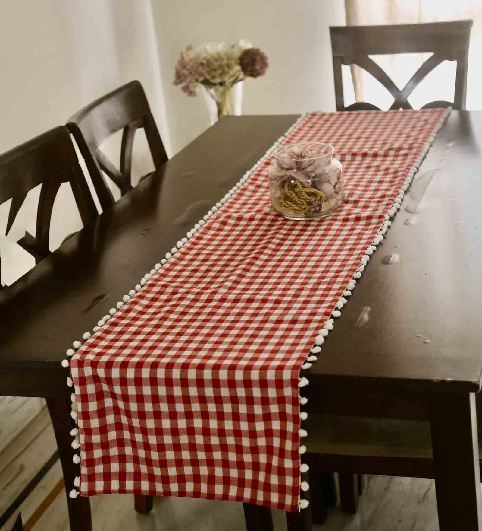 Red Cotton 1 Pc Checkered Christmas Table Runner