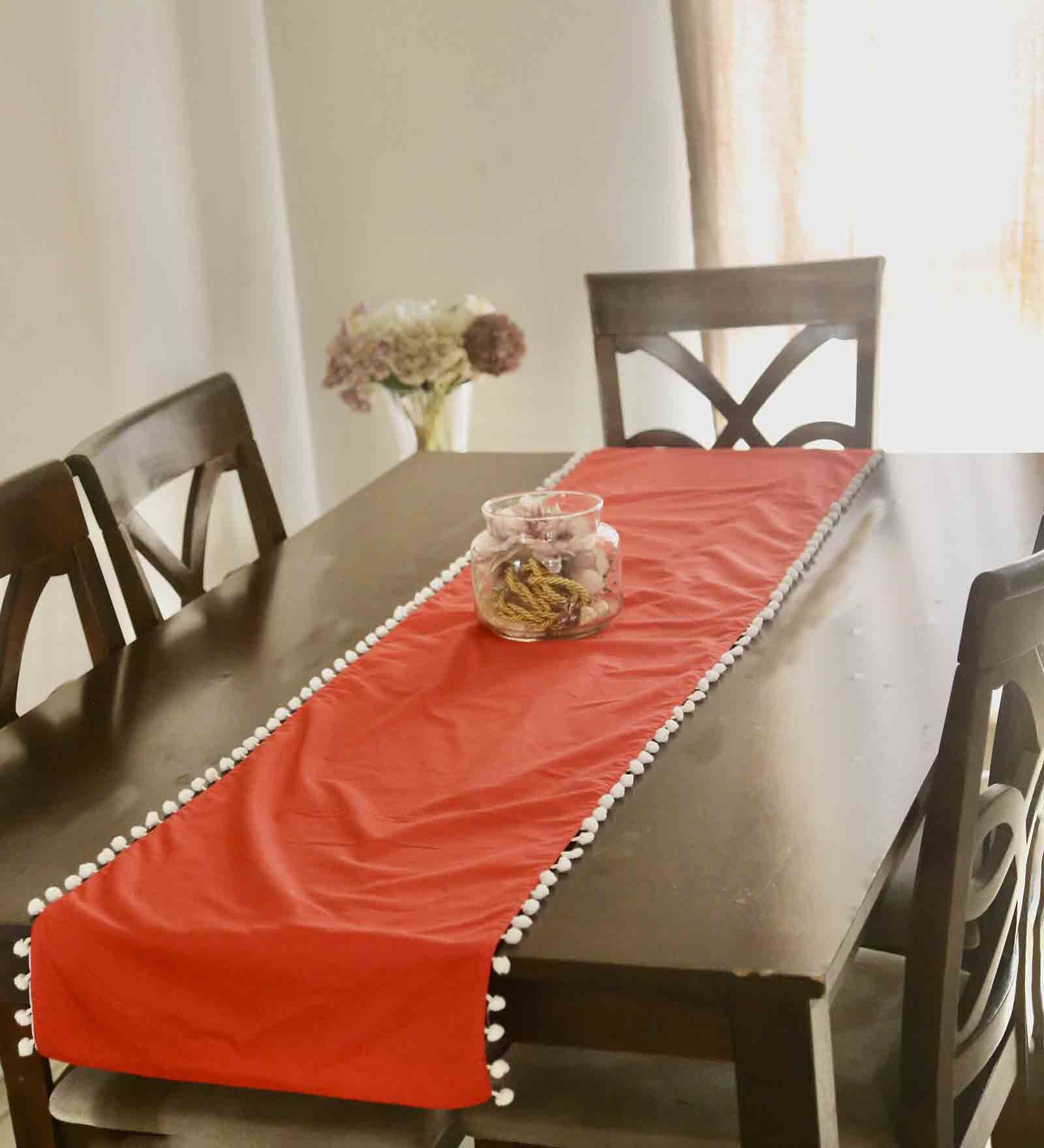 Red Cotton Pom-Pom Table Runner