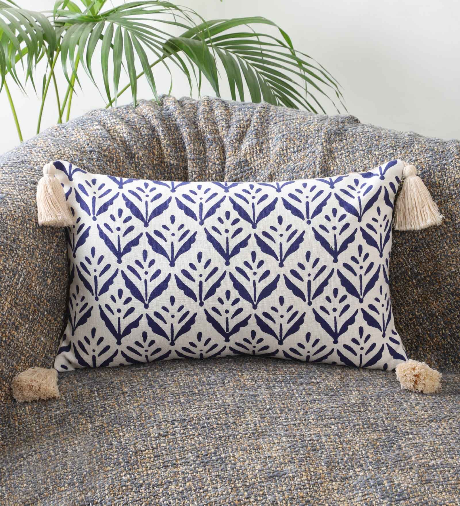 Blue Cotton Abstract 12x20 inches Cushion Covers (1PC)