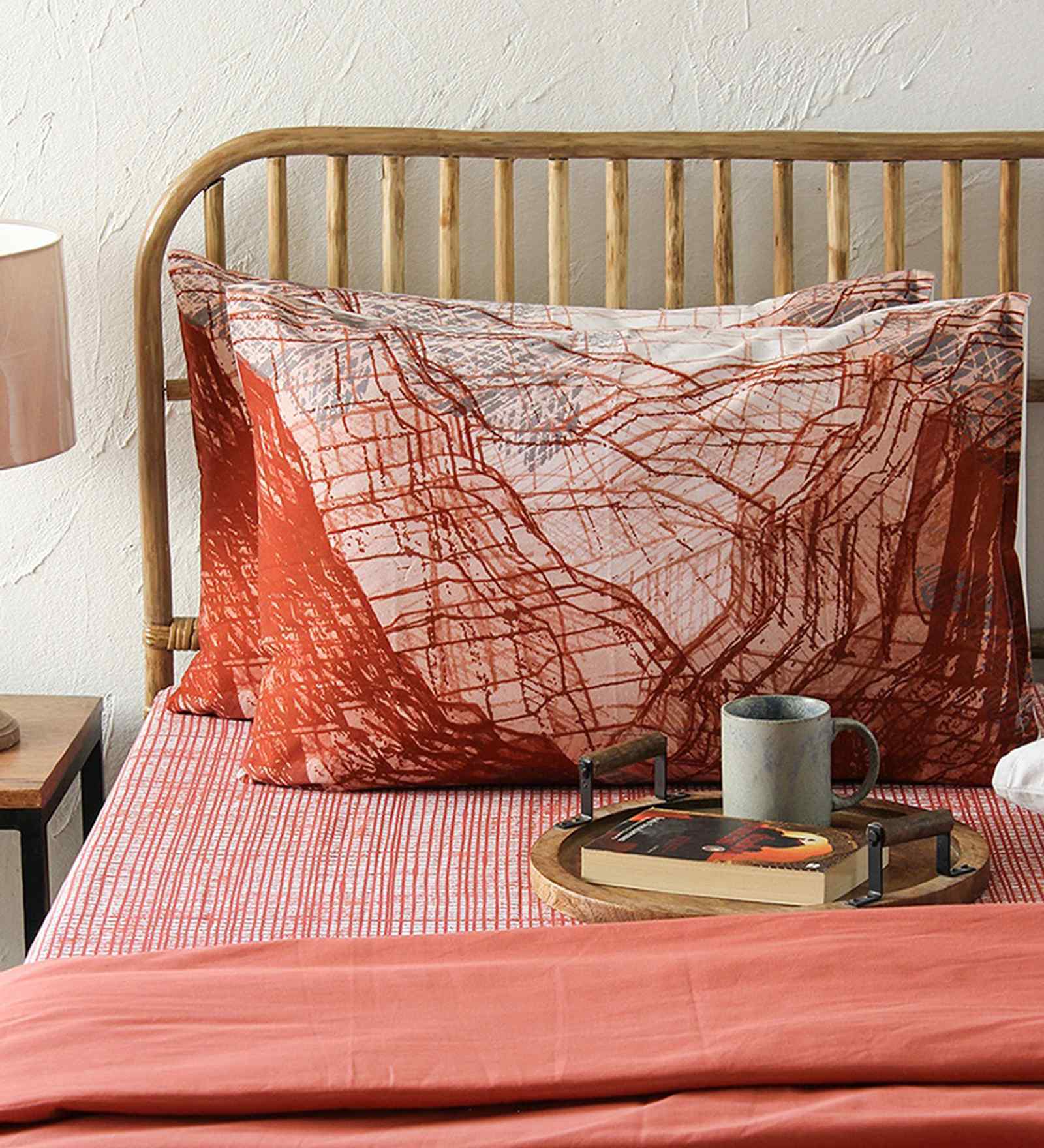 Red Cotton Abstract 28x18 inches Pillow Cover Set of 2