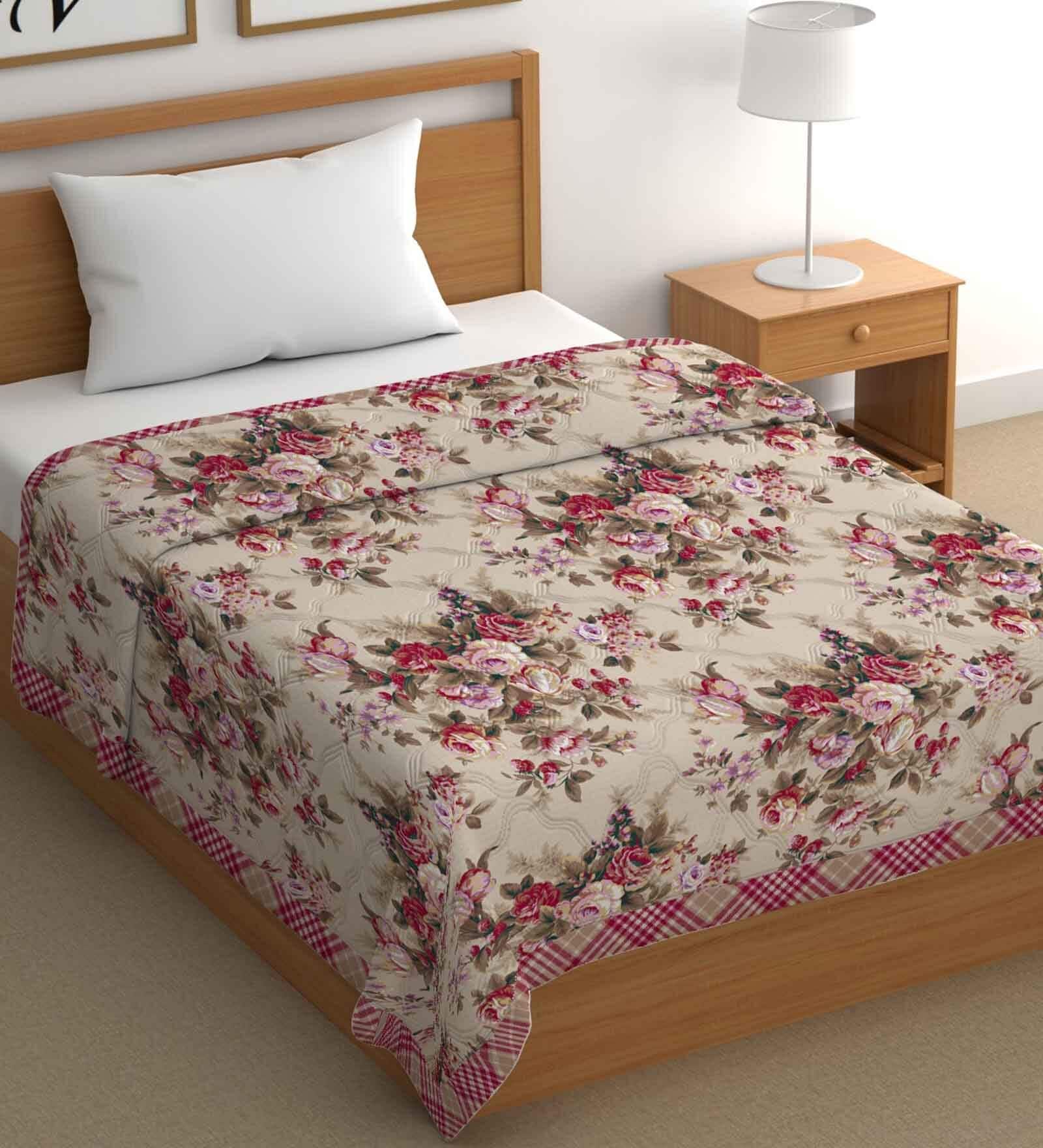 Red Cotton Floral 500 GSM Single Bed Comforter