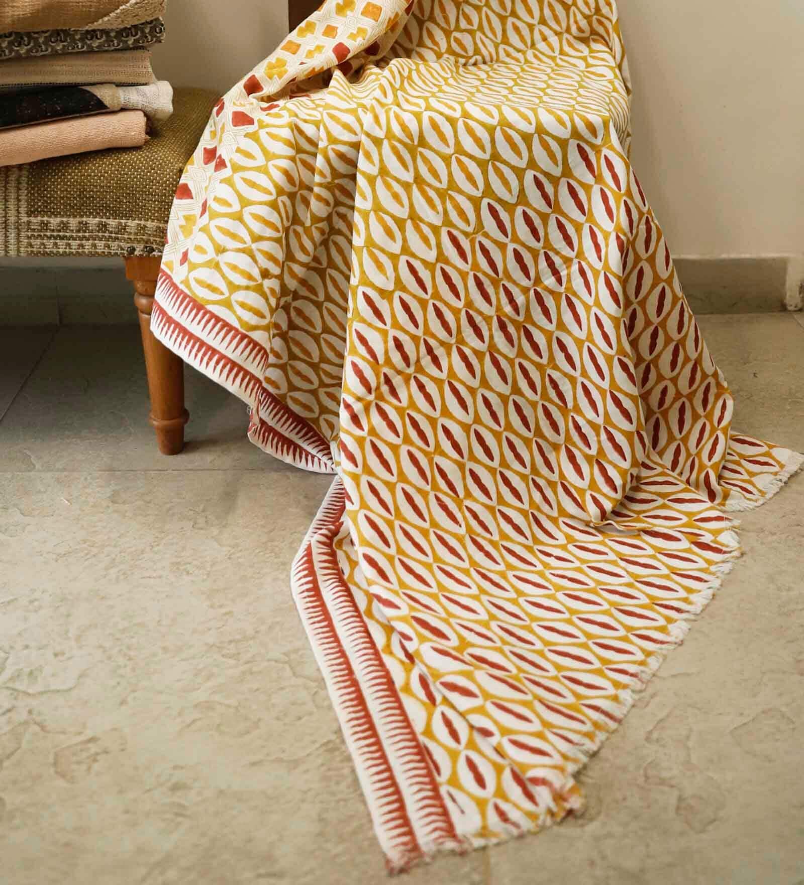 Red Cotton Abstract 67X51 Inches Throw