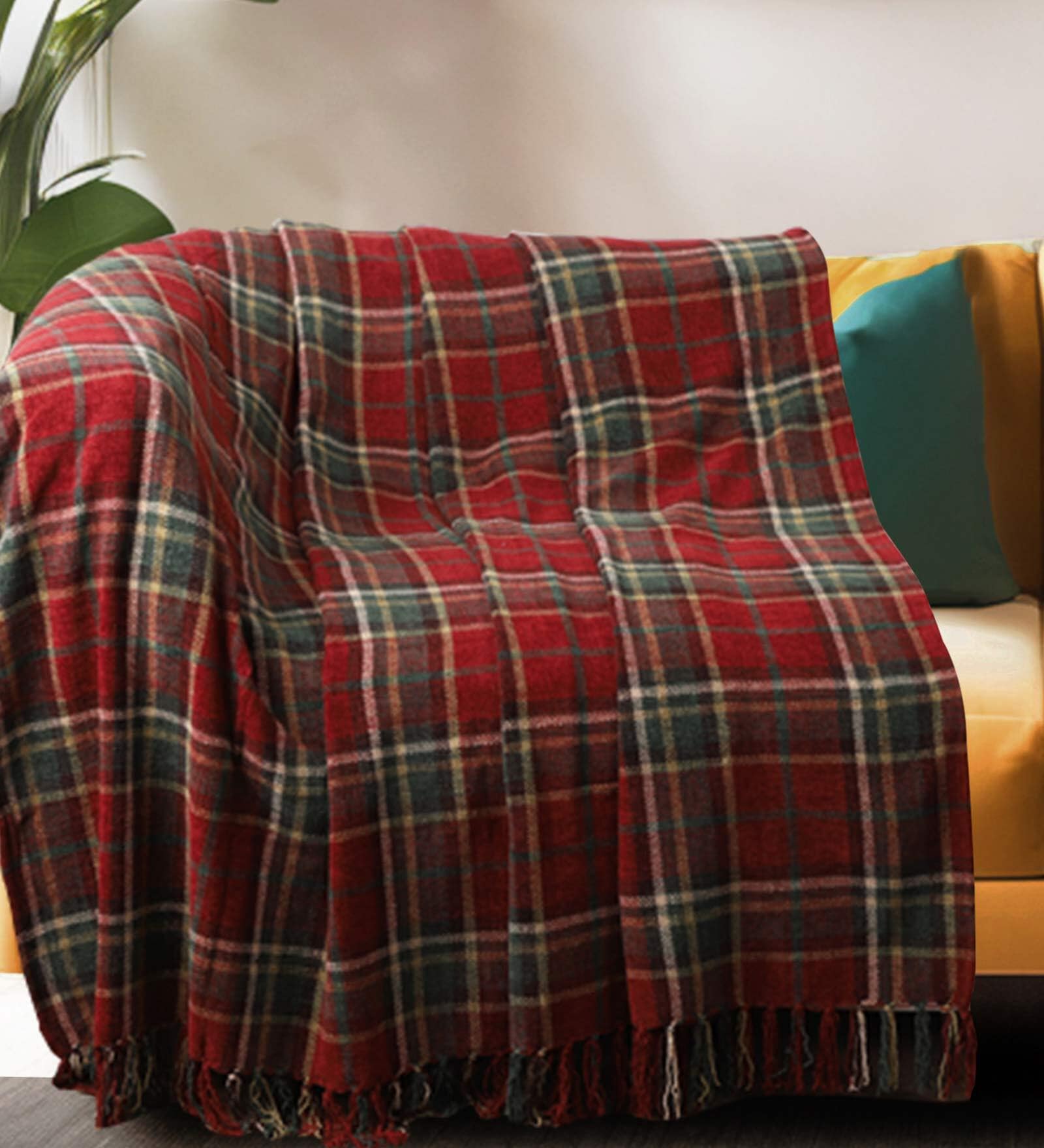 Red Cotton Abstract 68x56 Inches Sofa Throw
