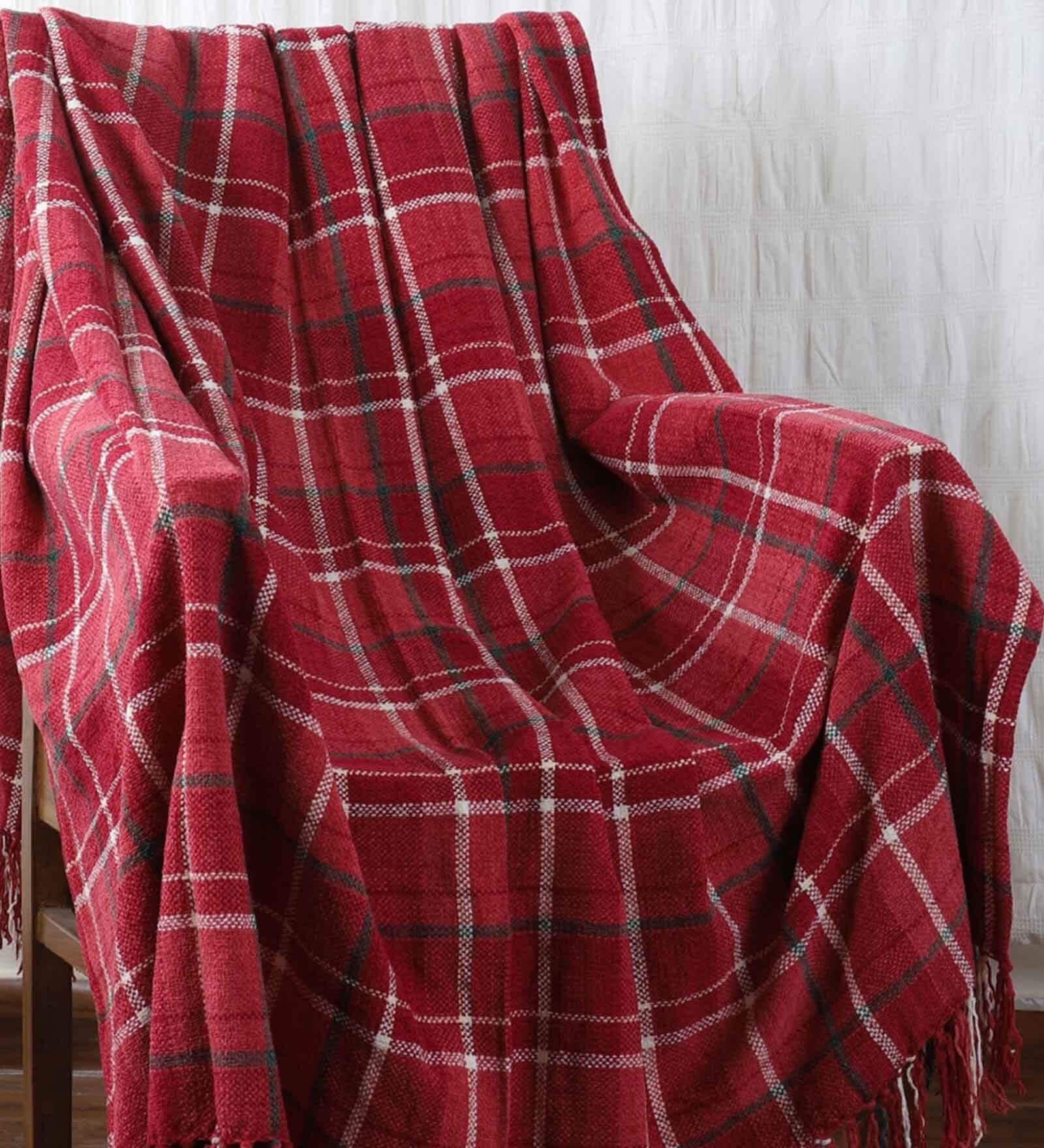 Red Cotton Abstract 72x60 Inches Sofa Throw