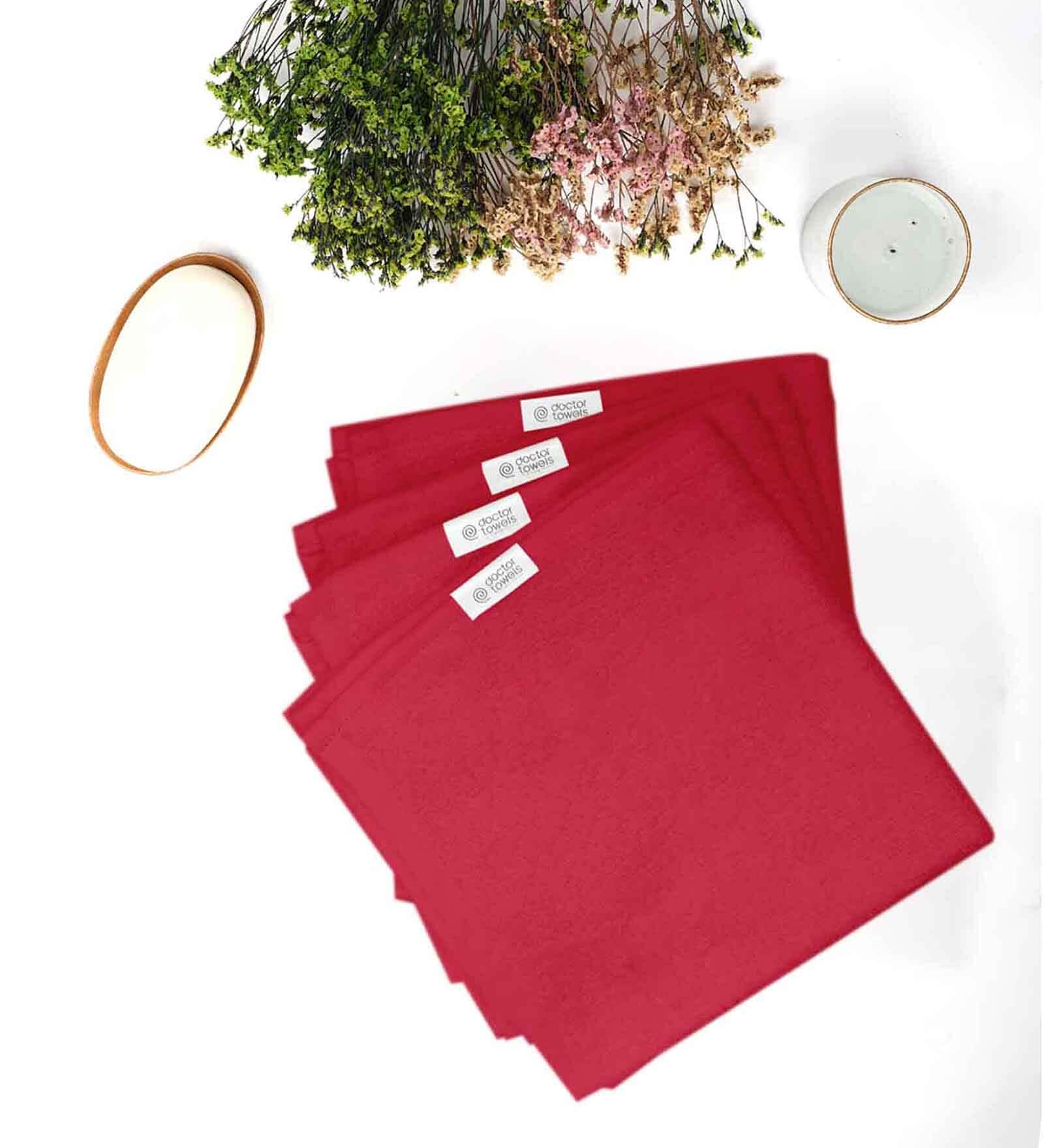 Red Bamboo Terry Solid 550 GSM 4 Pcs Face Towel