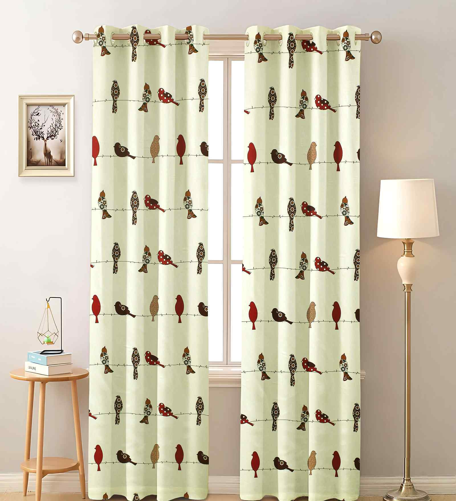 Red Cotton Animal 7ft Semisheer Eyelet Door Curtain (2 Pc)