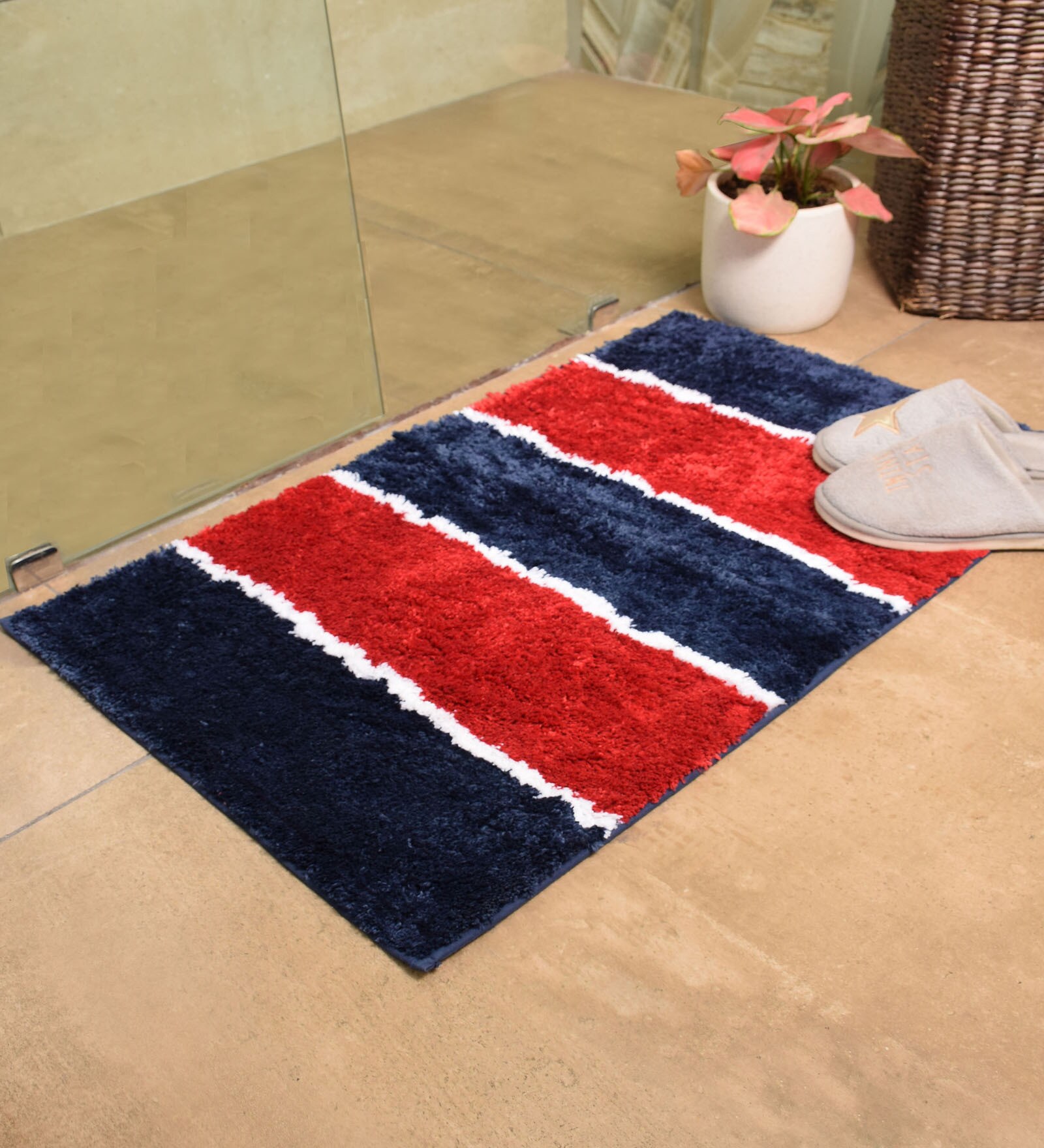 Buy Red Cotton Geometric 24x16 Inches Antiskid Bath Mat by AVI Living