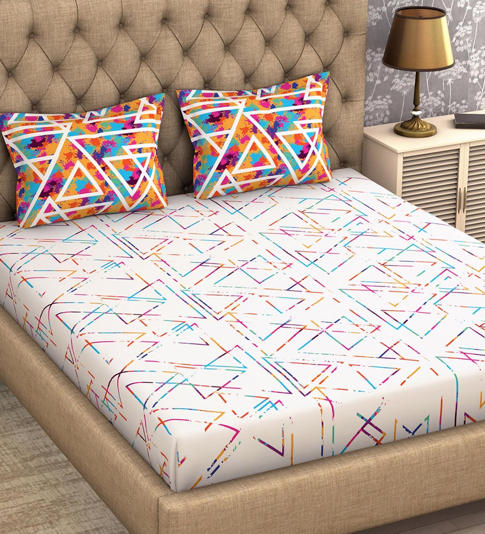 Buy Atrium Plus Cotton 210TC Double Bedsheet with 2 Pillow Covers by ...