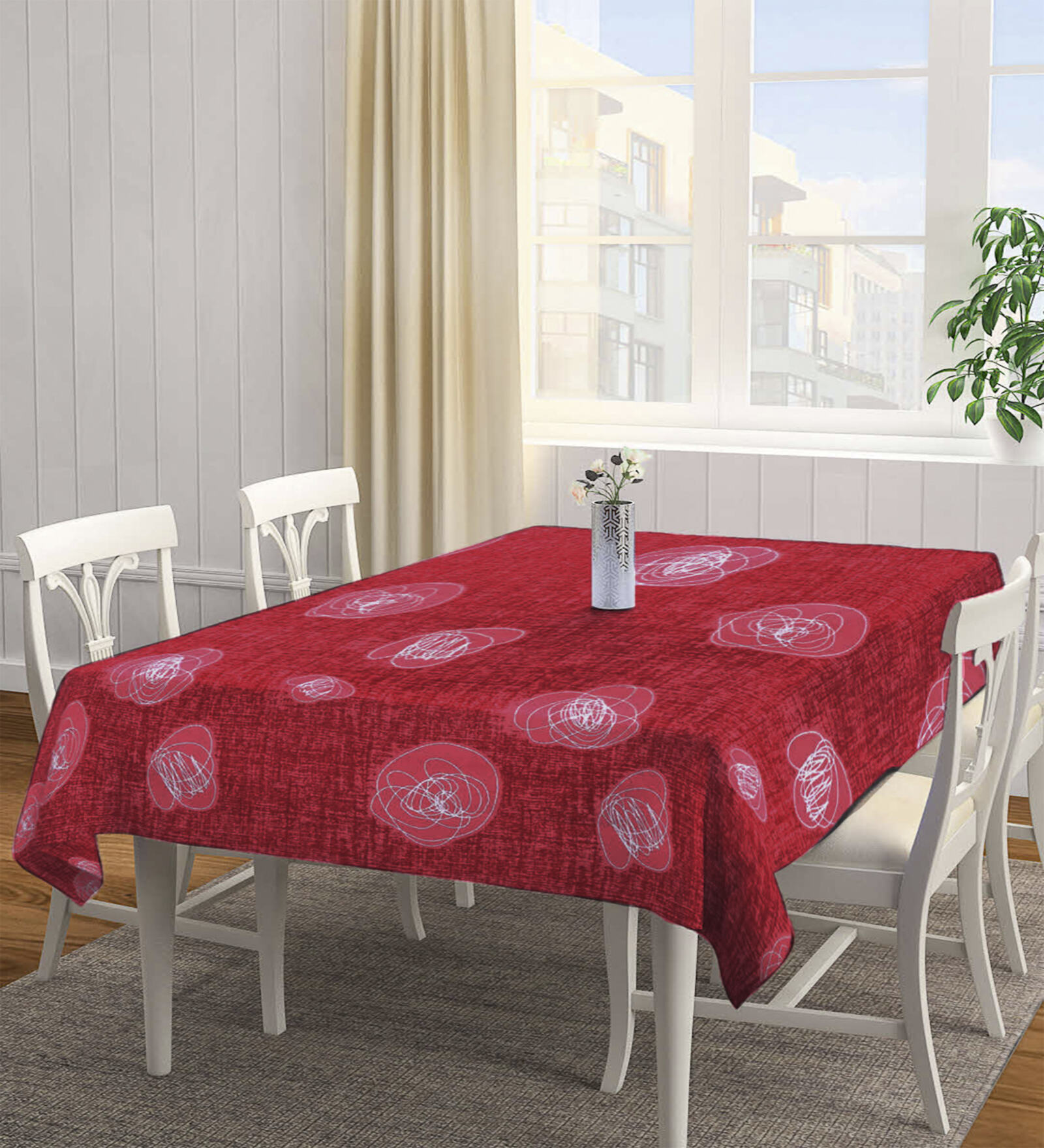 Floral (72x52) Red Cotton Blend Table Cloth