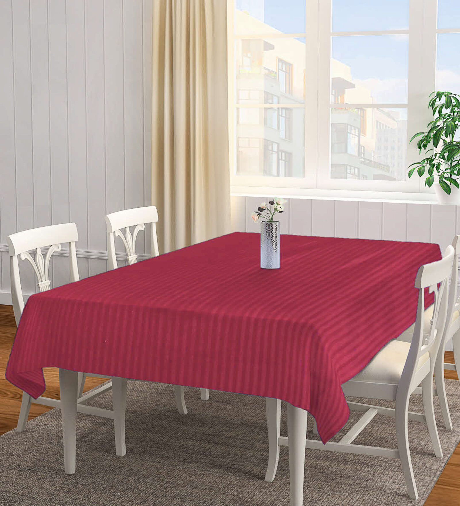 Stripes (90x60) Red Cotton Blend Table Cloth