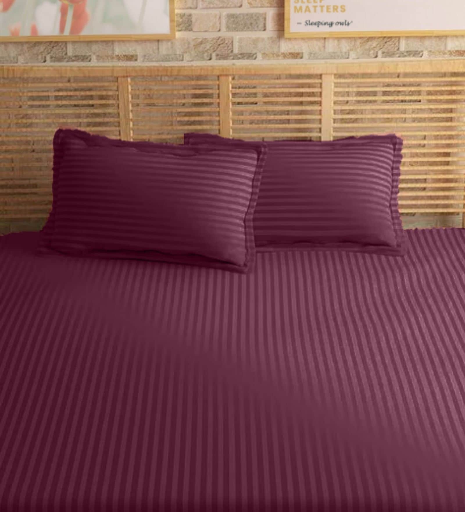 Red Cotton 210TC Striped Set of 2 Pillow Covers