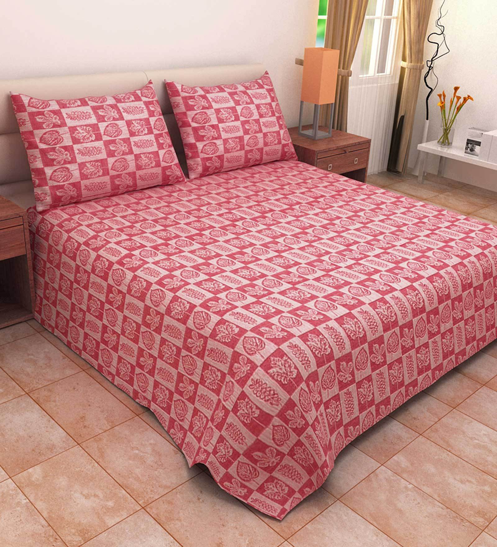 Red - Bagh Block Printed Cotton Double Bed Cover (106 x 90 in)
