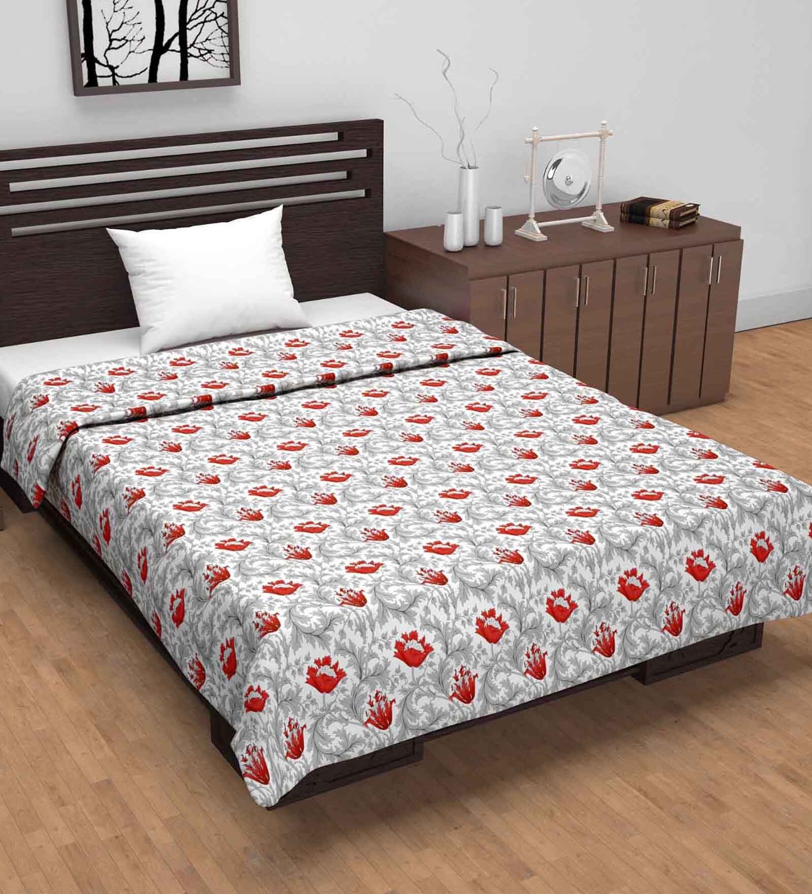 Red Cotton Floral 120 GSM Single Dohar