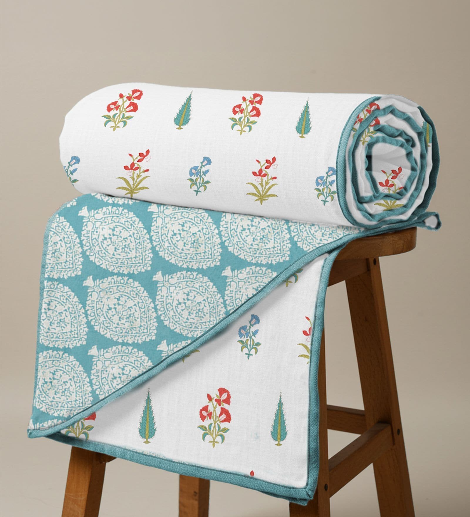 Red Cotton Floral 150 GSM Single Bed AC Room Blanket