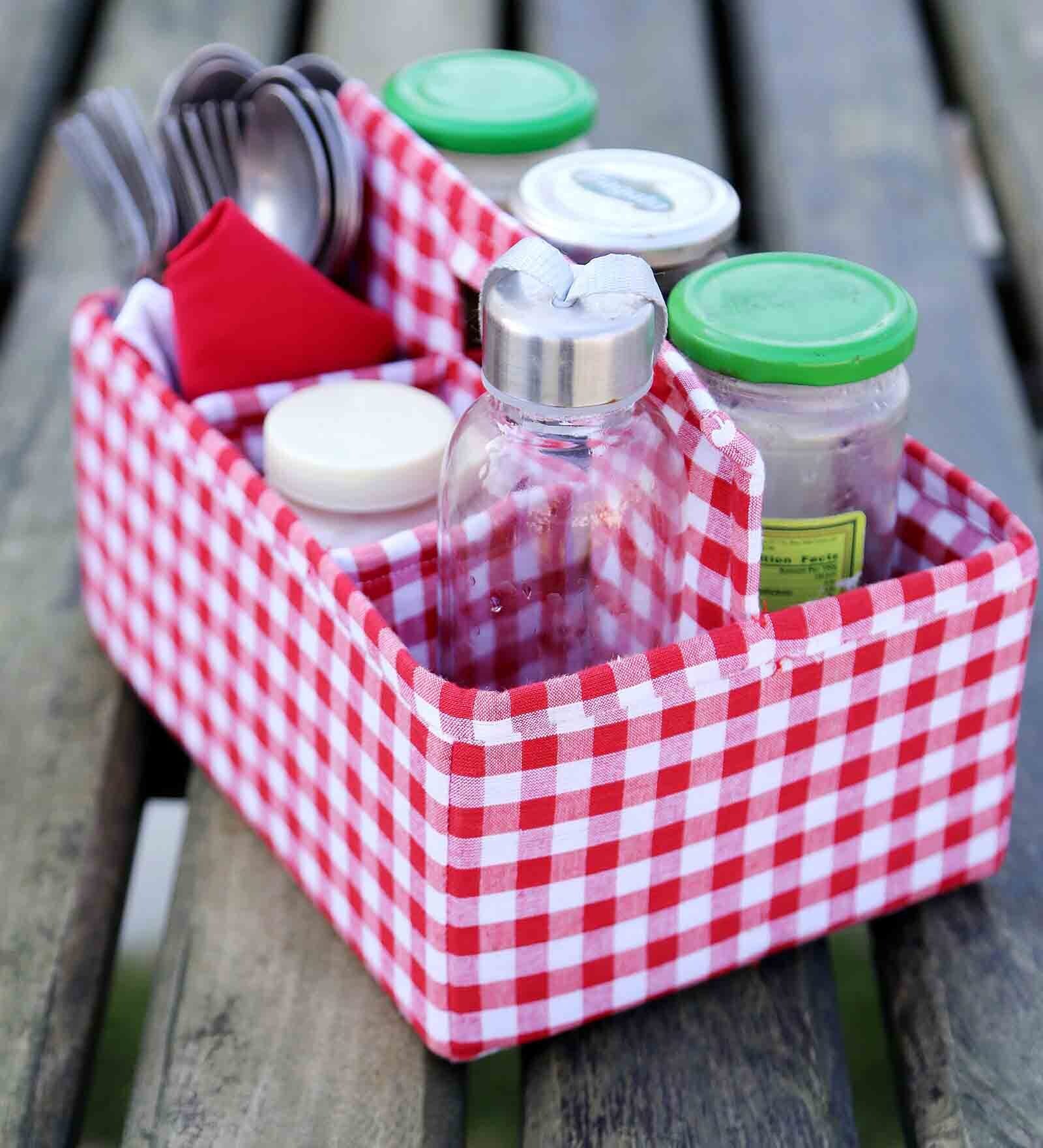 Red & white Cotton Foldable  Drawer Organisers