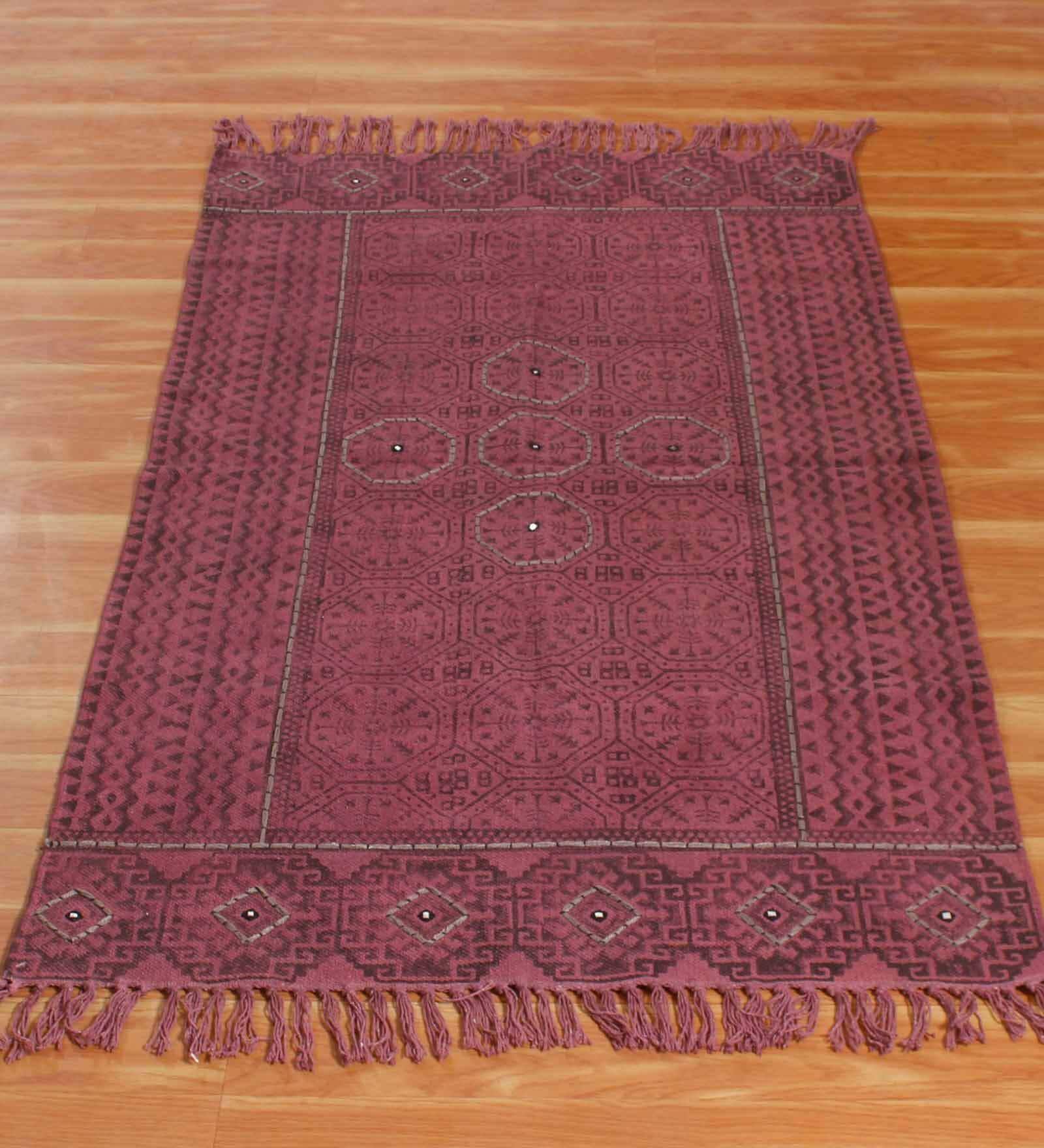 Red Cotton Abstract 3x2 Hand Woven Dhurrie