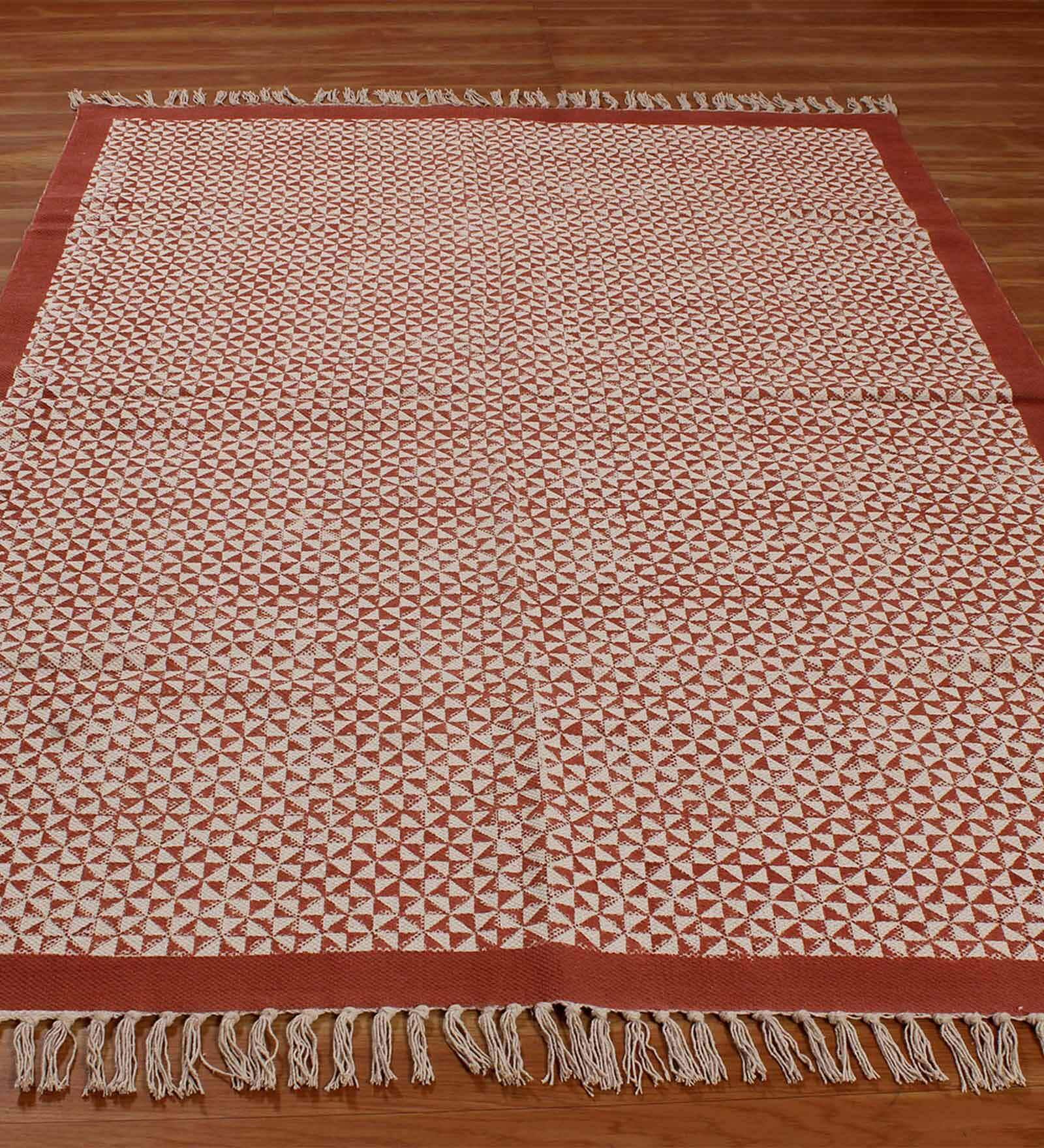 Red Cotton Abstract 3x2 Hand Woven Dhurrie