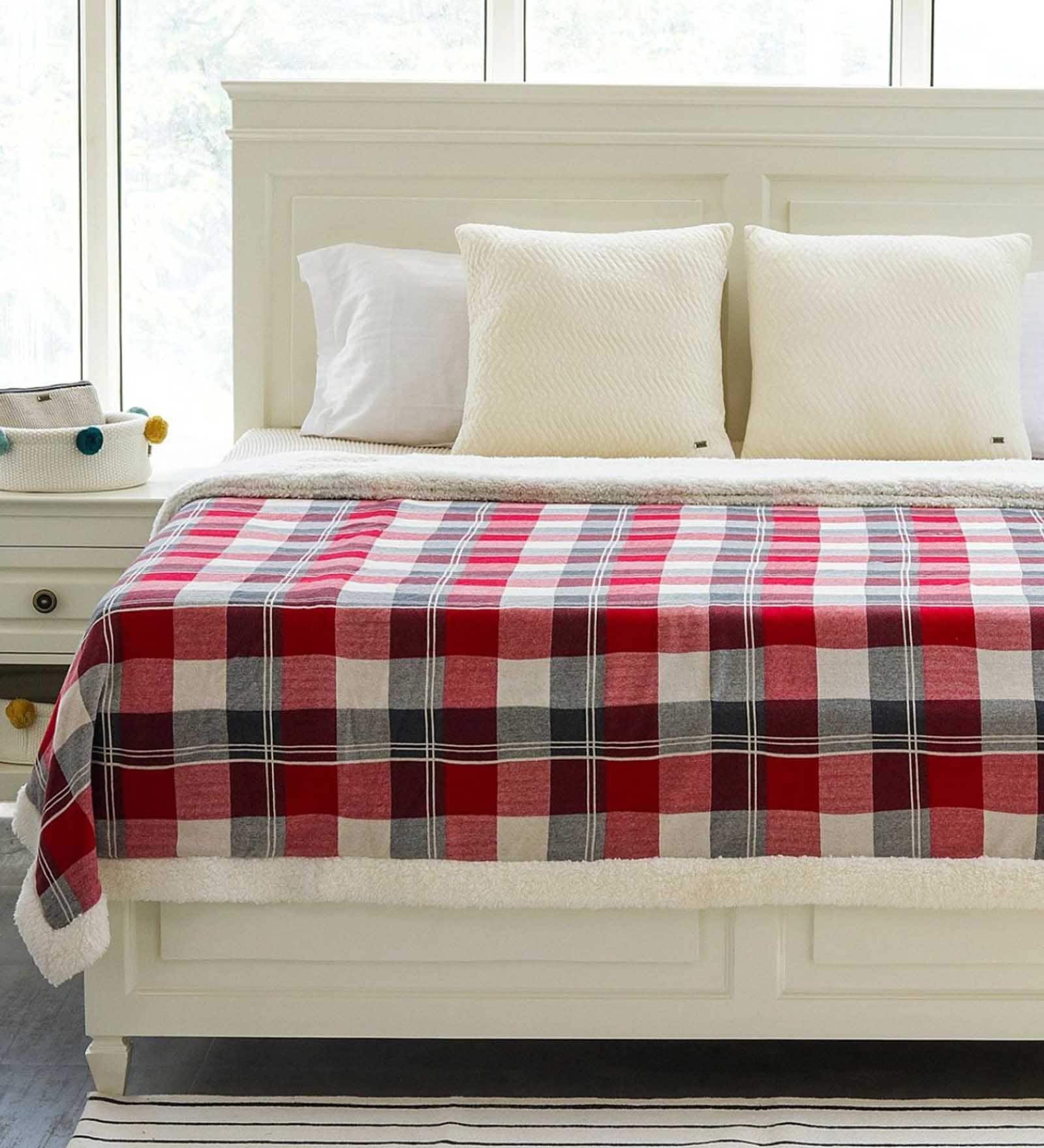 Red Geometric Cotton 200 GSM Double Bed Blanket