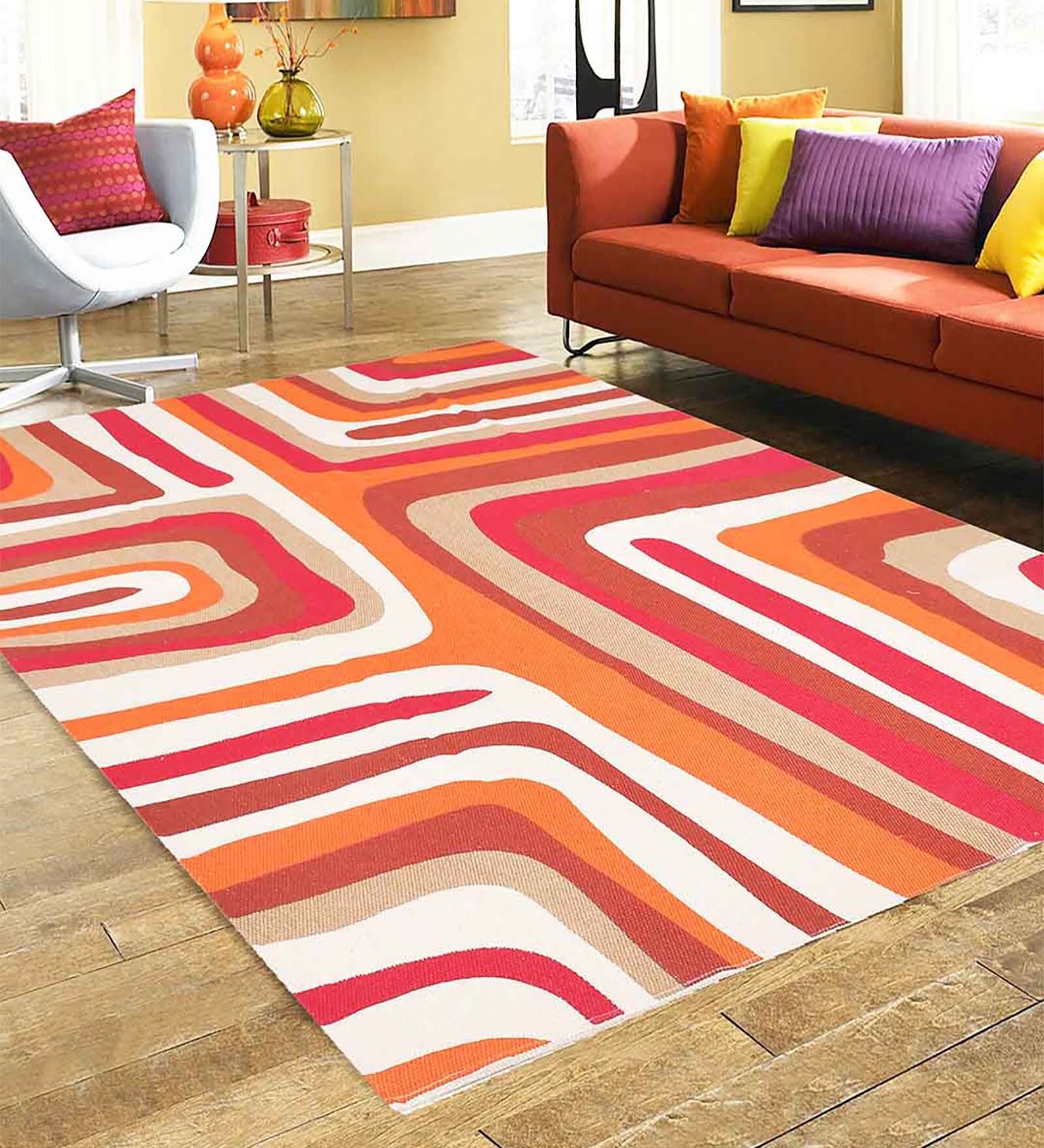 Red Cotton Geometrical 5.7 x 4 Feet Dhurries