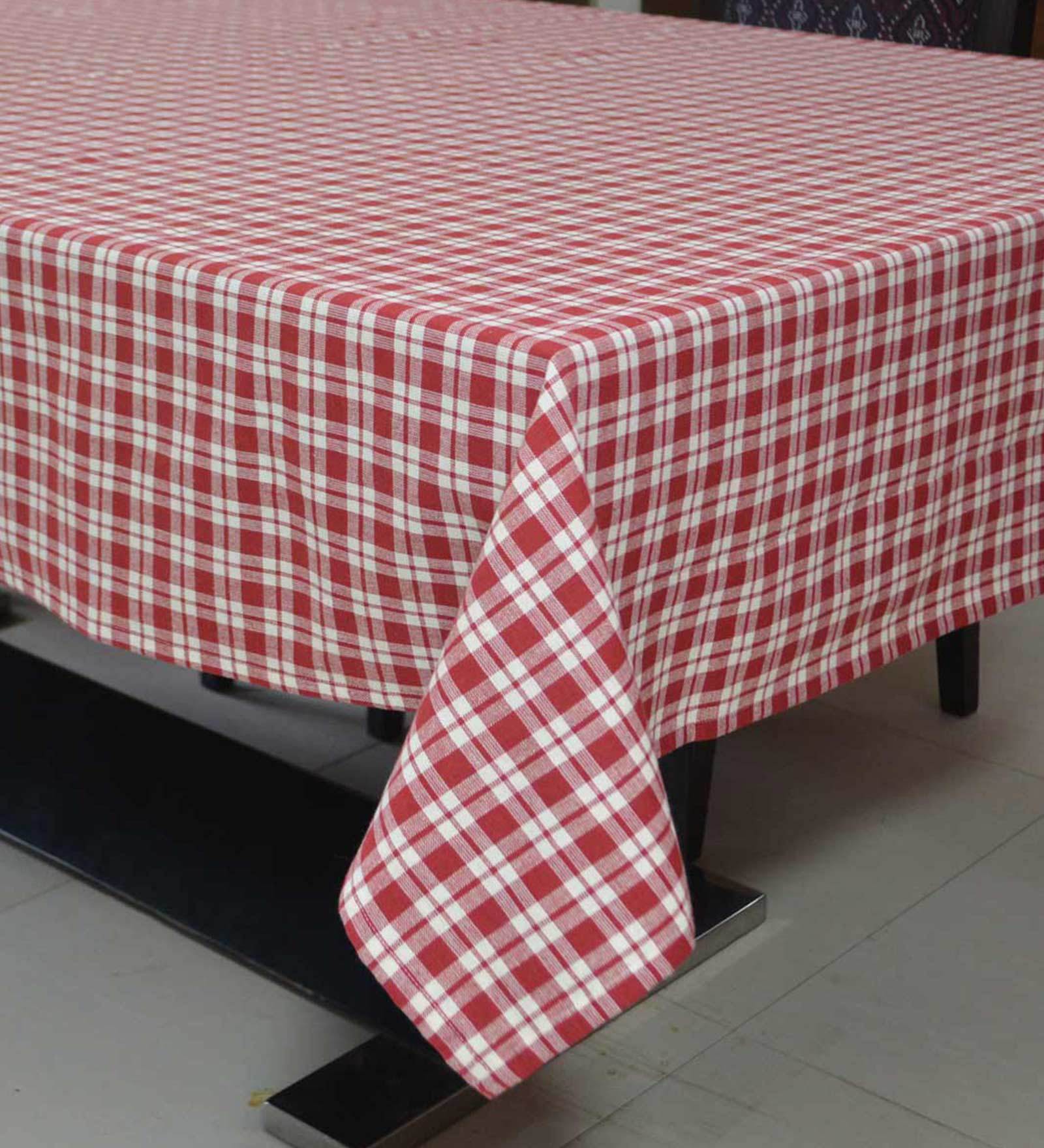 Plaid Check Red Cotton 89X59 Inch Table Cloth