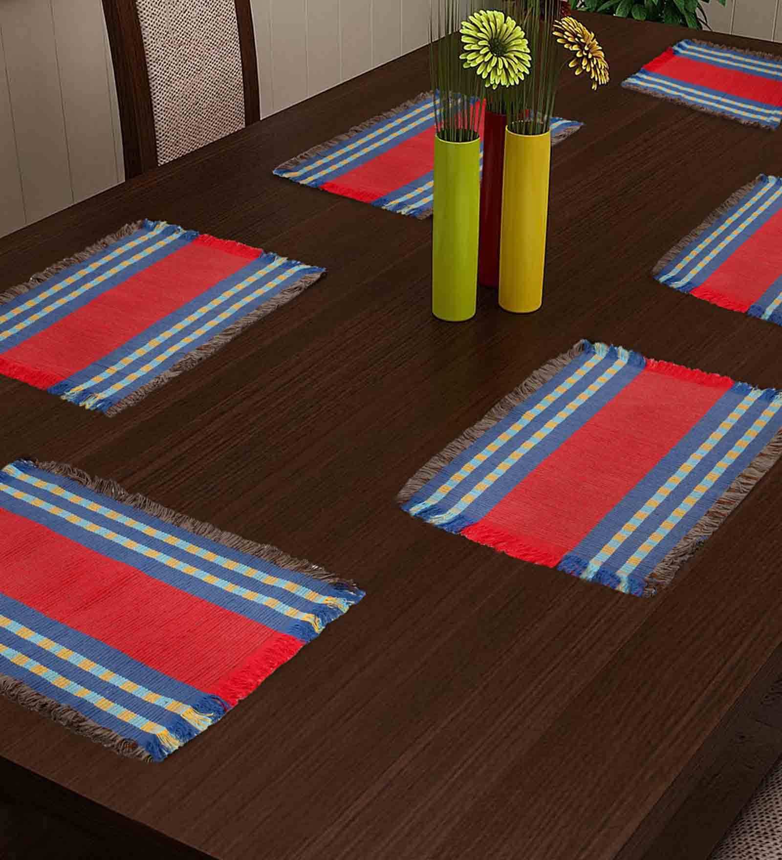 Geometric  Red Cotton 19 X 13 Inches Placemats (Set of 6)