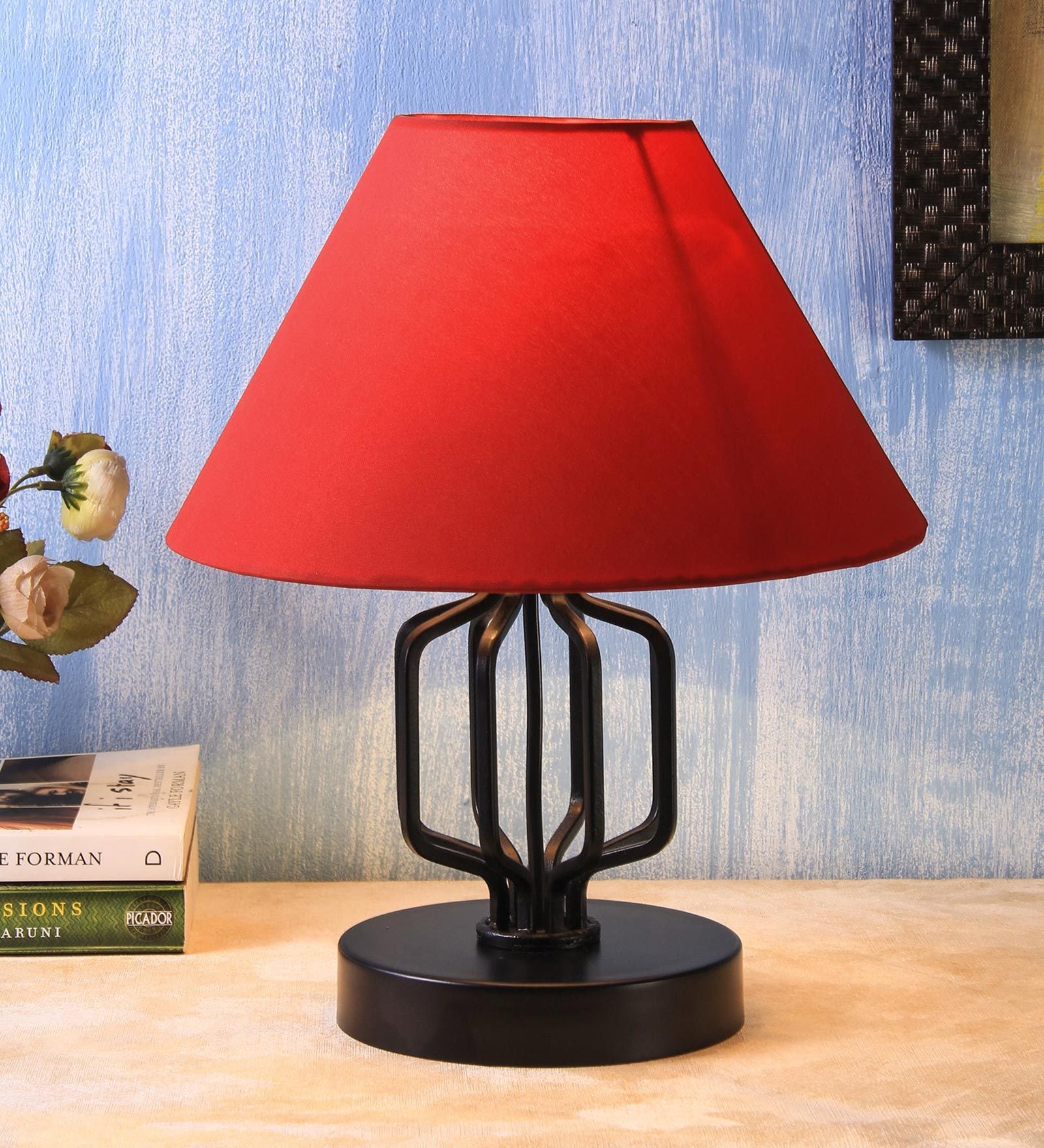 Buy Red Cotton Shade Table Lamp with Black Base by New Era at 20 OFF