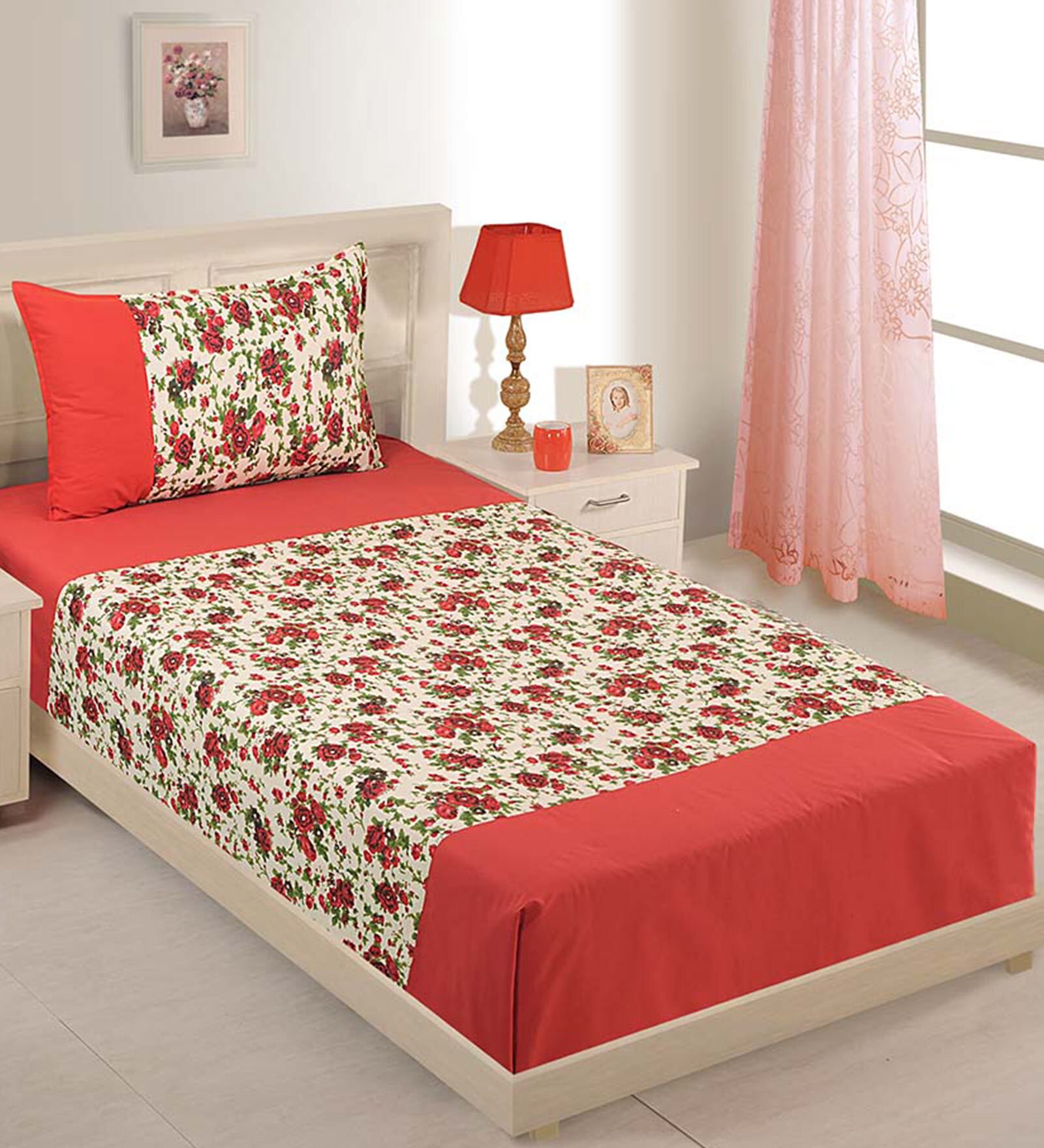 Buy Red Cotton Single Size Bedsheet Set of 2 by Swayam at 45 OFF by
