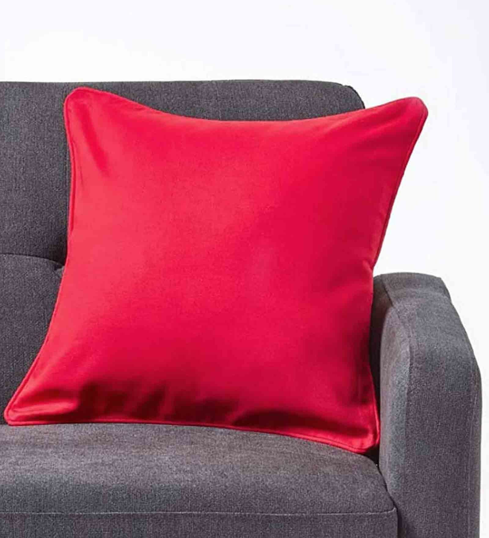 Red Cotton Solid 12x12 Inches Cushion Cover