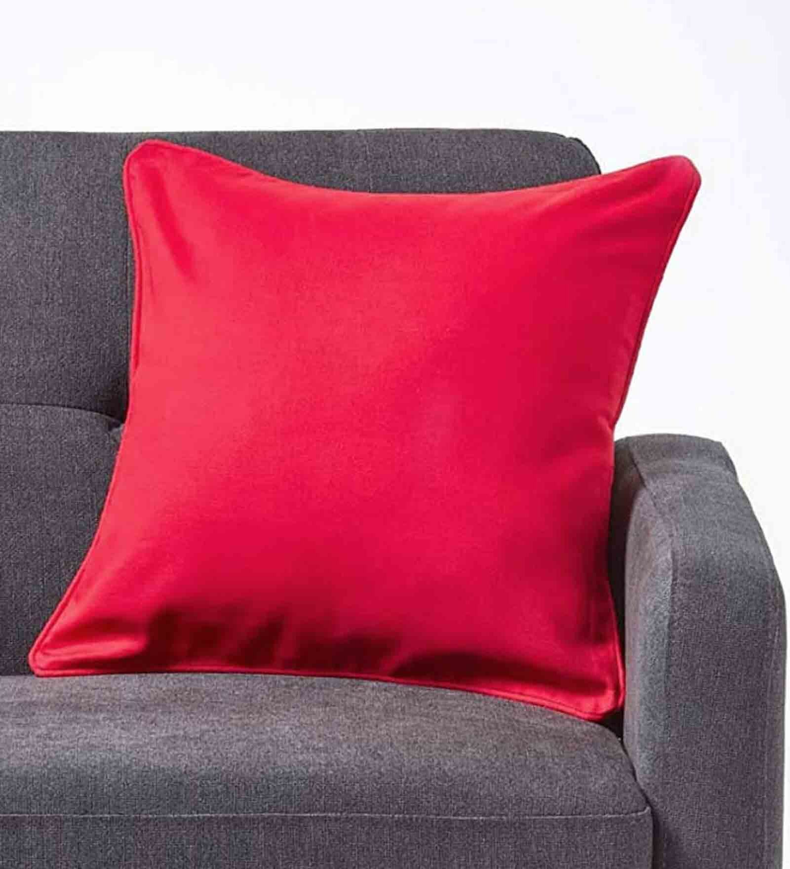 Buy Red Cotton Solid 24x24 Inches Cushion Cover by Aurave at 10 OFF by