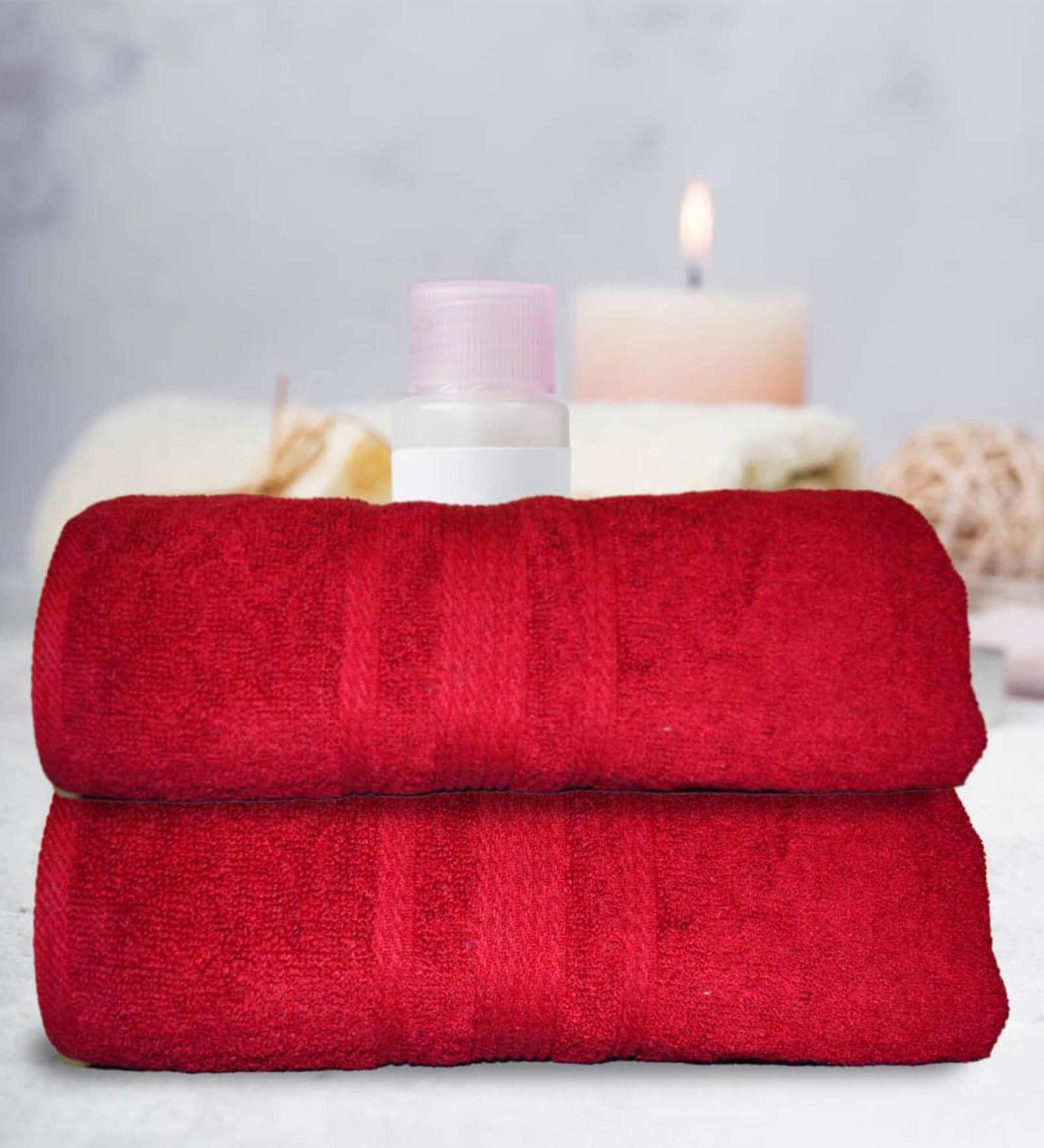 Red Cotton Solid 500 GSM Bath Towels (Set of 2)