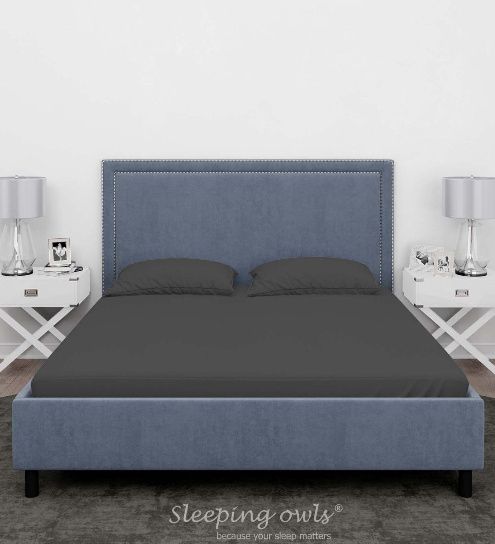 Grey Cotton Solid Finest 300TC Plain Super King Bedsheet with 2 Pillow Covers