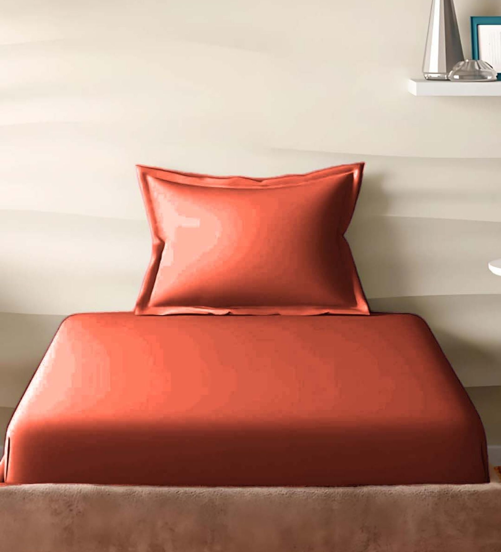 Red Cotton Solid 210TC Plain Single Bedsheet with 1 Pillow Cover