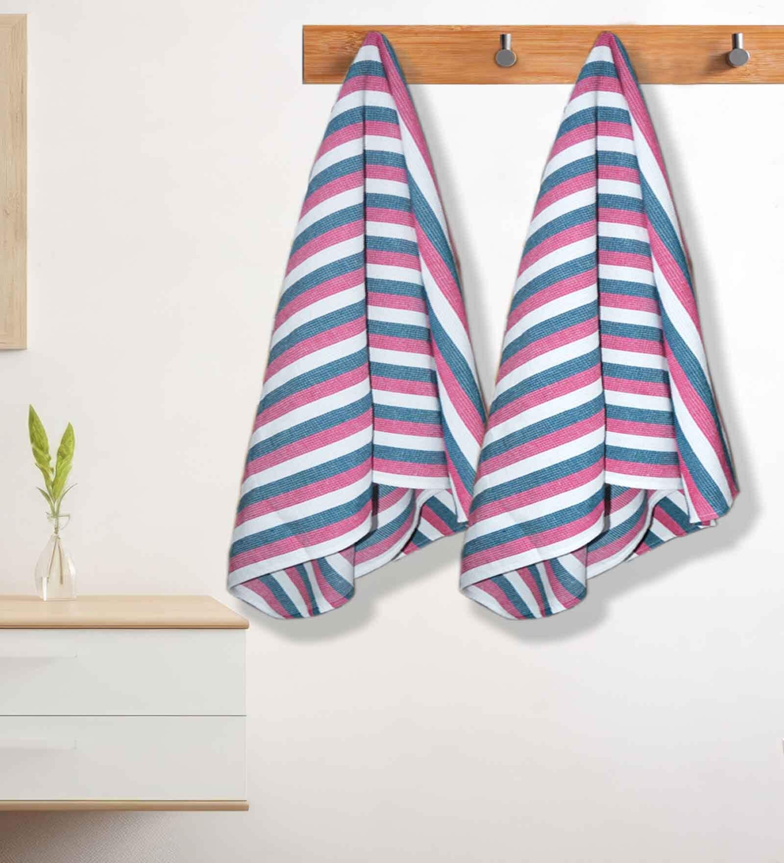 Red Cotton Striped 220 GSM Bath Towels 2 Pc