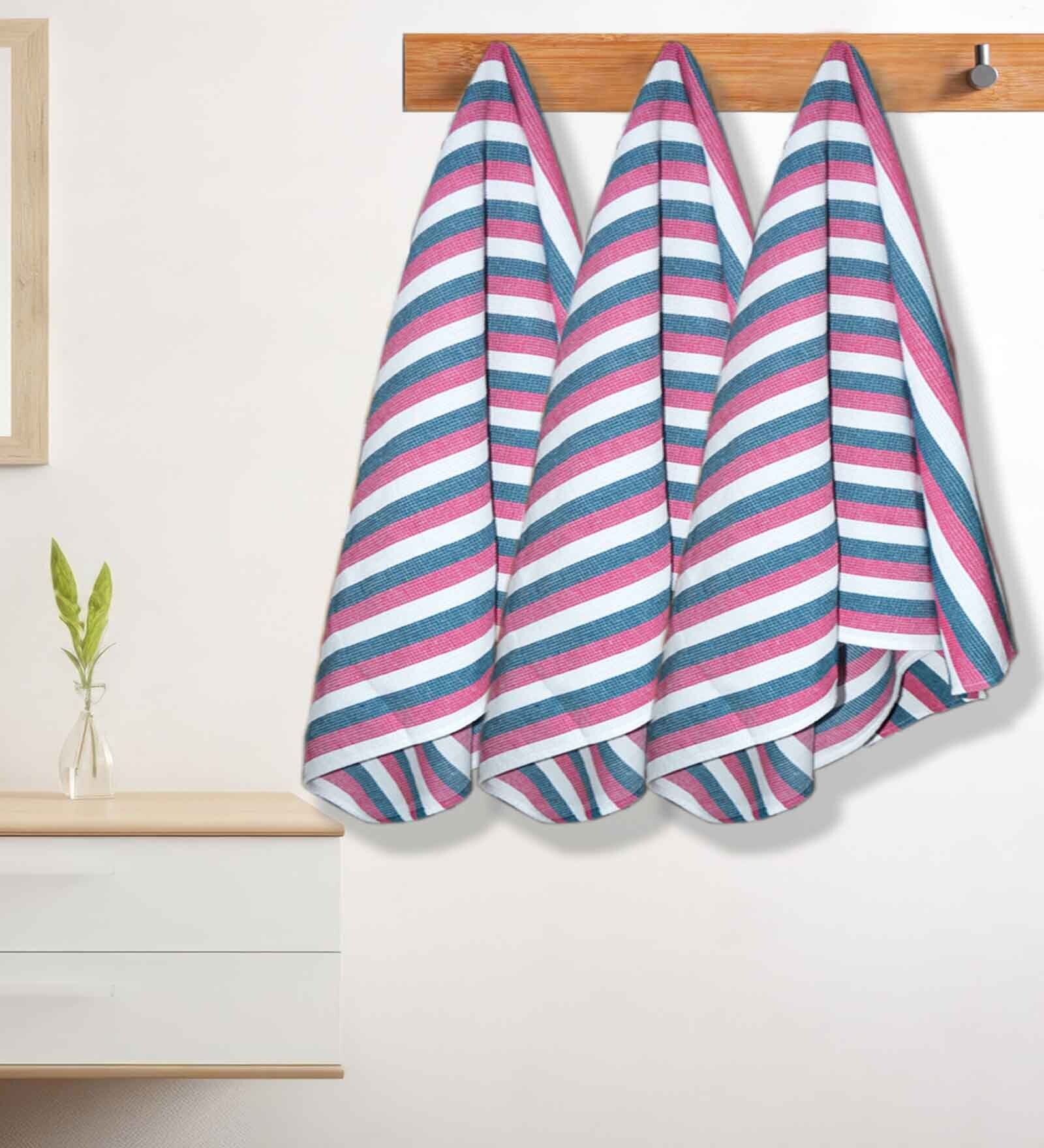 Red Cotton Striped 220 GSM Bath Towels 3 Pc