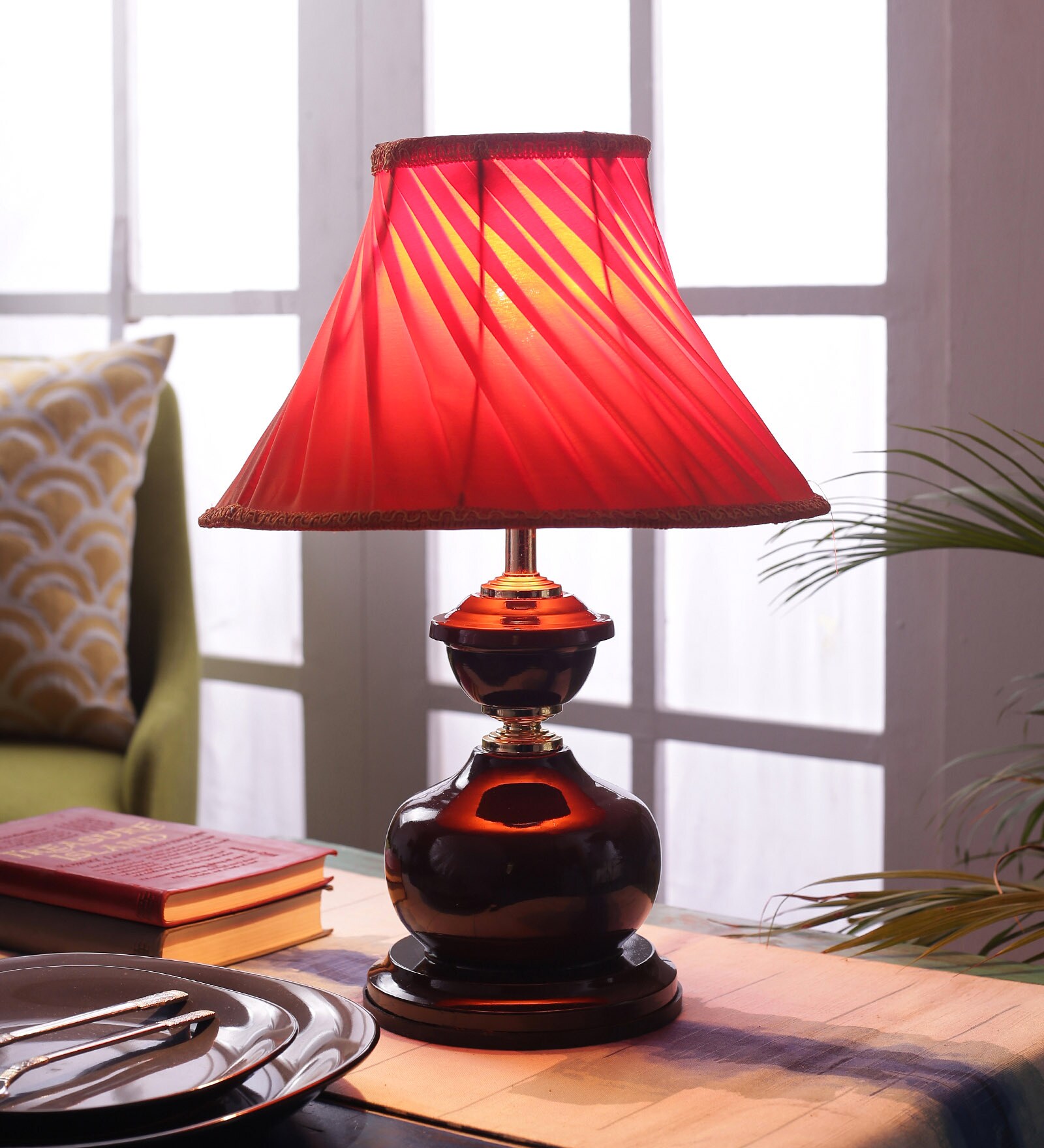 Ashley Orange Fabric Shade Night Lamp With Metal Base