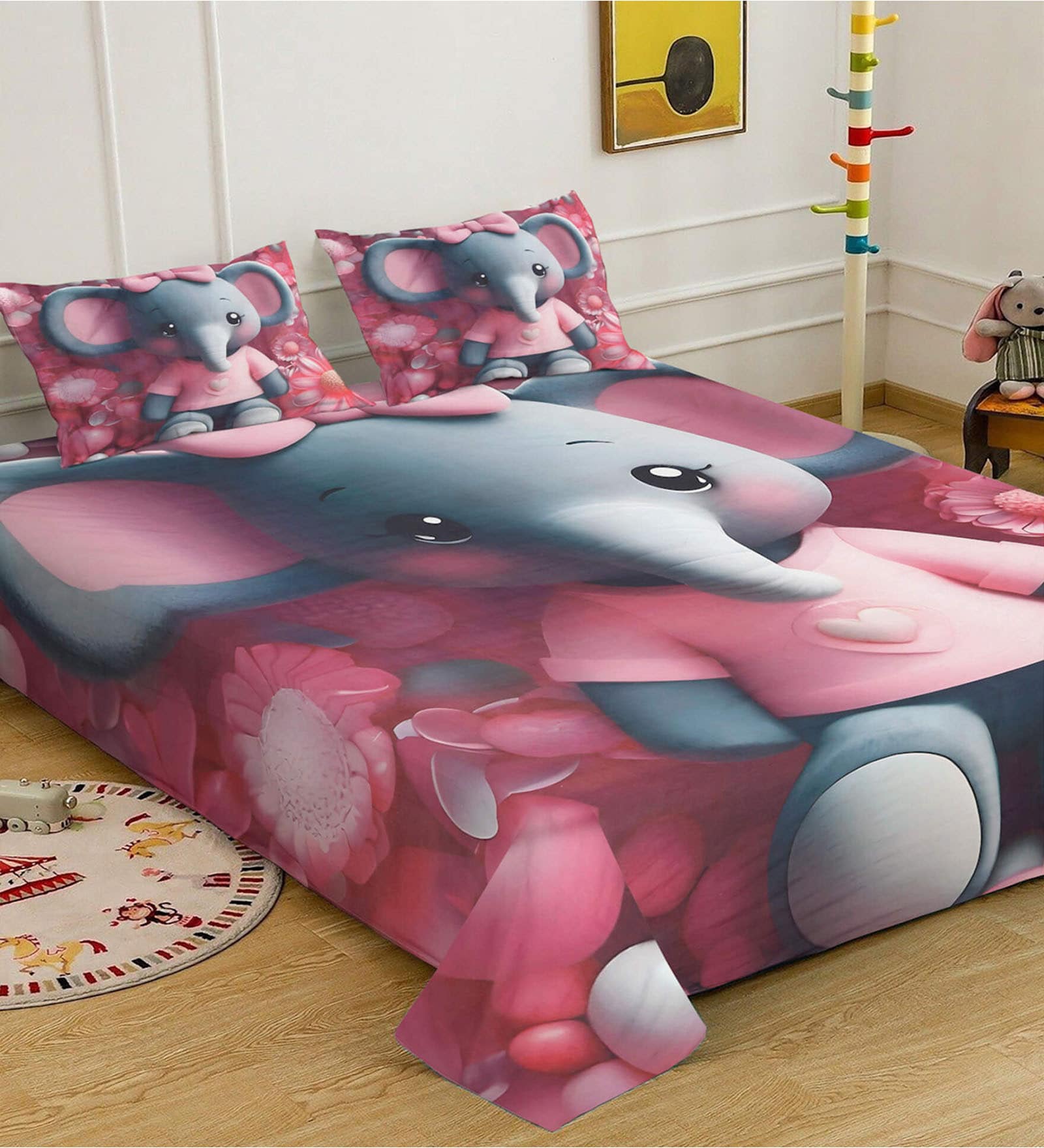 Red Digital Animal Printed Cotton Blend Double Bedsheet with 2 Pillow Covers