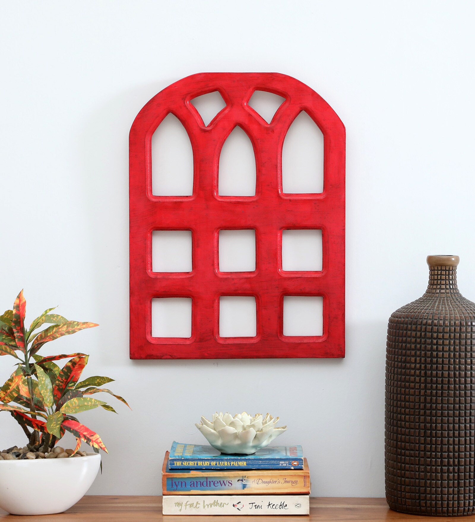Red Distress Color Handpainted Engineered Wood Jharokha Frame